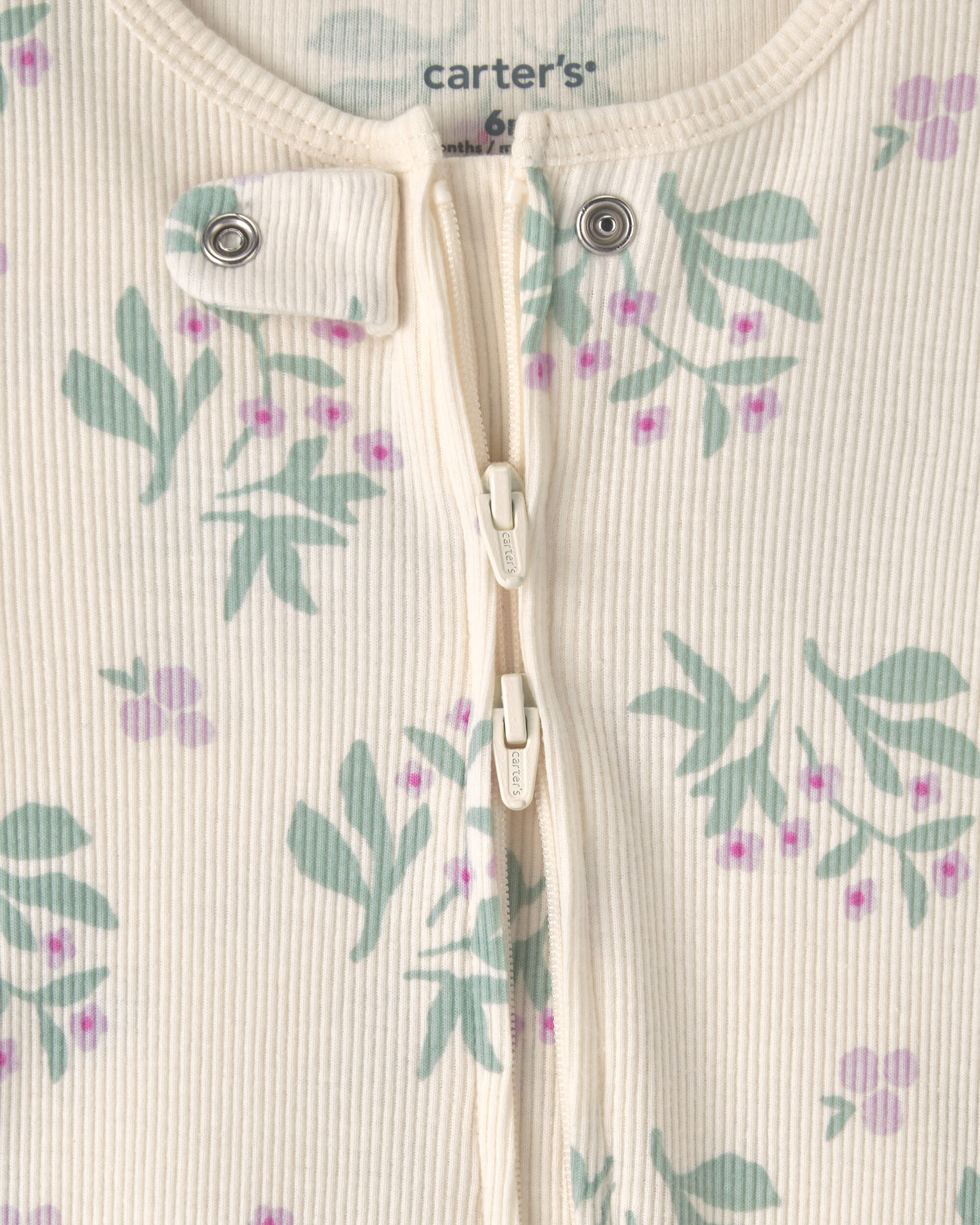 Baby Girl Floral Cotton 2-Way Zip Sleeper - Cream