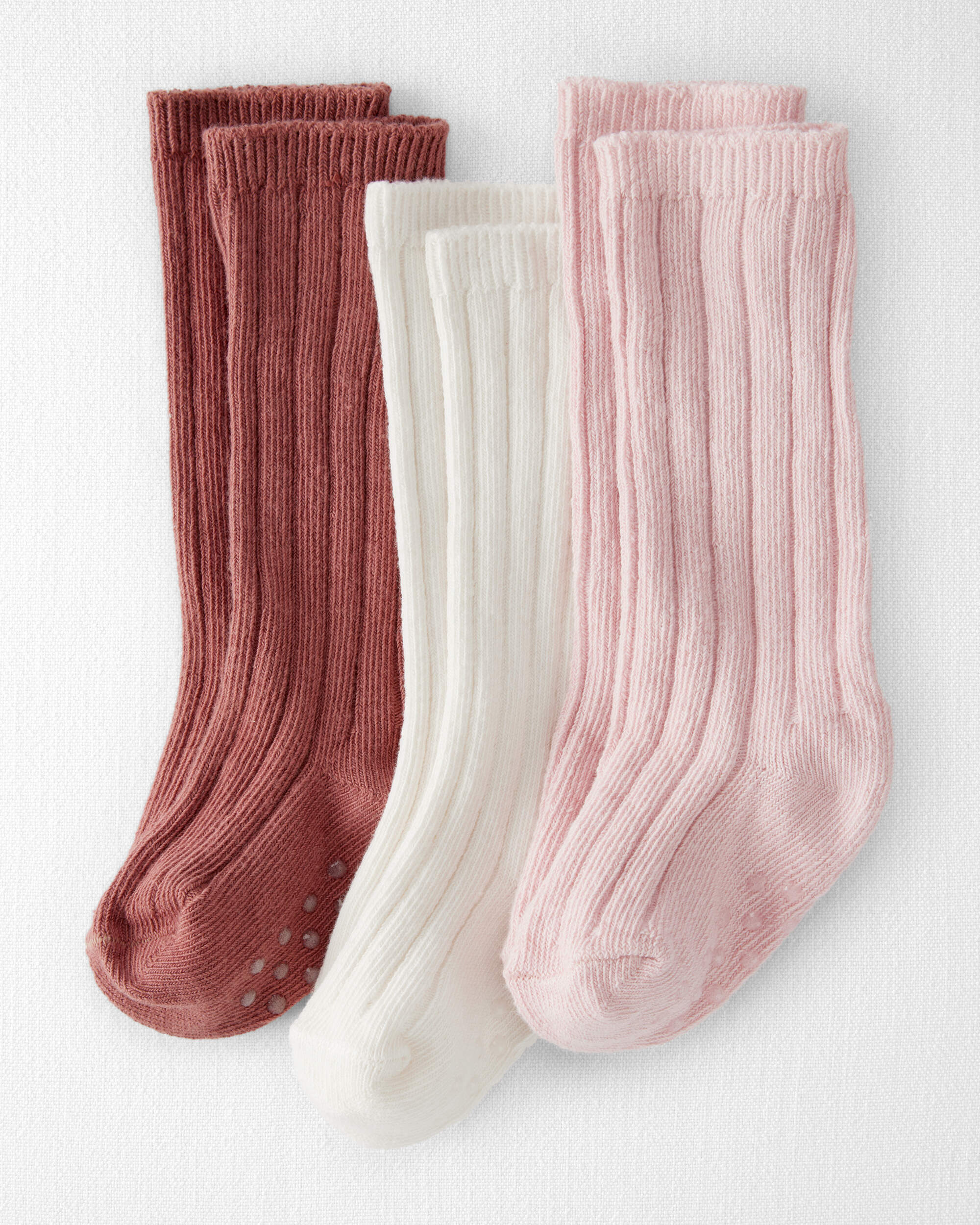 Baby Girl 3-Pack Knee-High No-Slip Socks Made with Organic Cotton