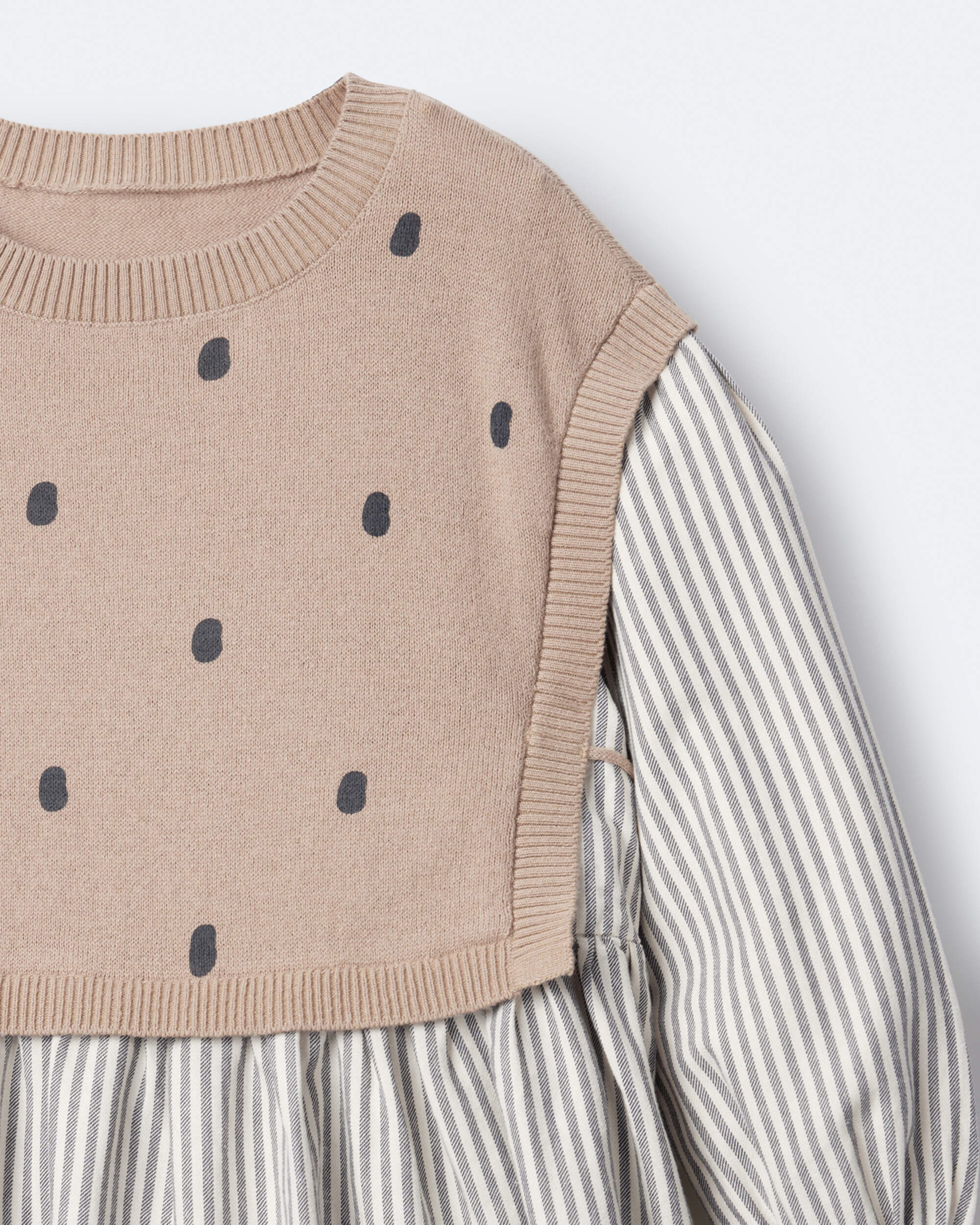 Toddler Girl Polka Dot Layered Sweater Long-Sleeve Dress - Brown/Cream