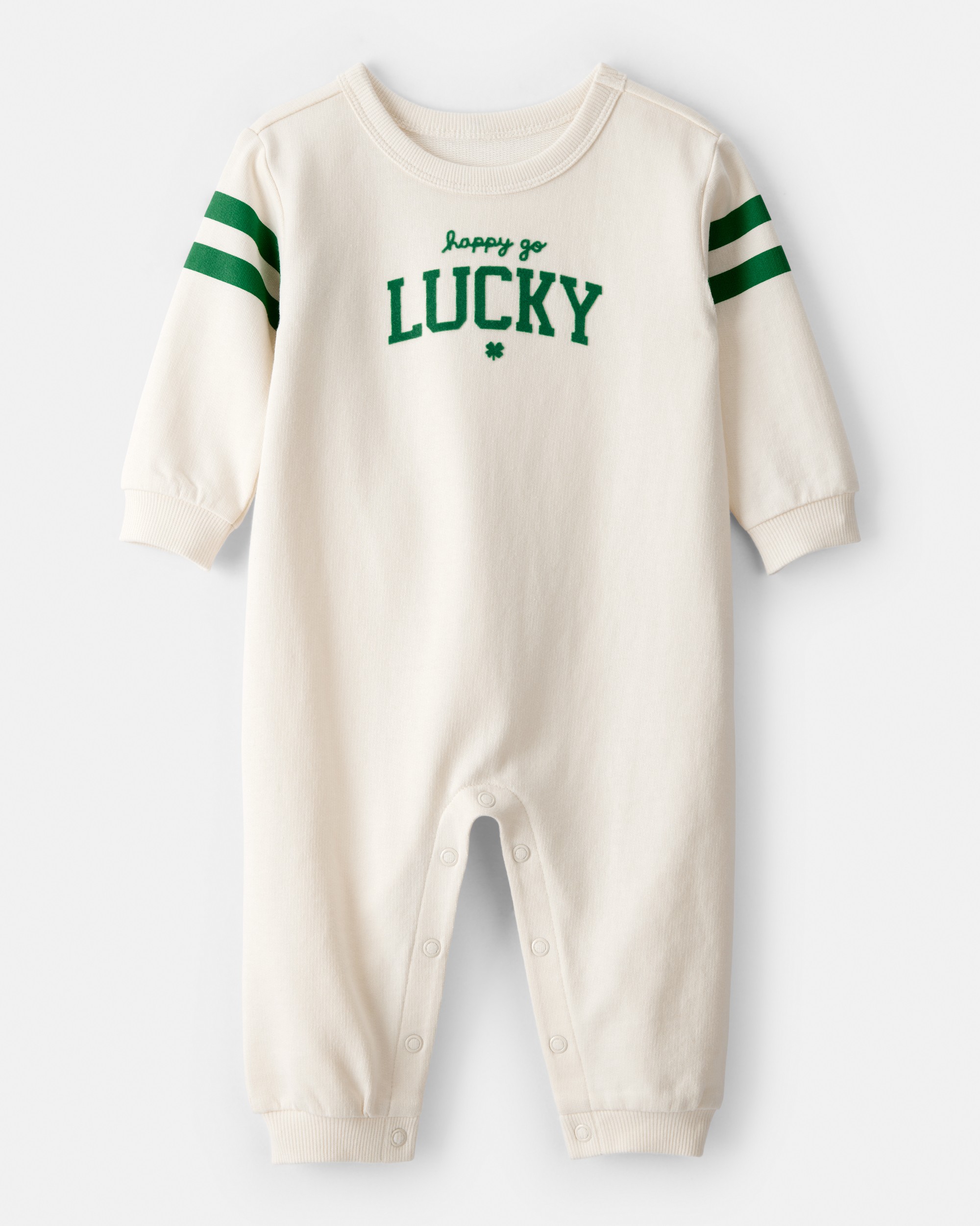 Baby St. Patrick's Day Lucky French Terry Long-Sleeve Jumpsuit - White