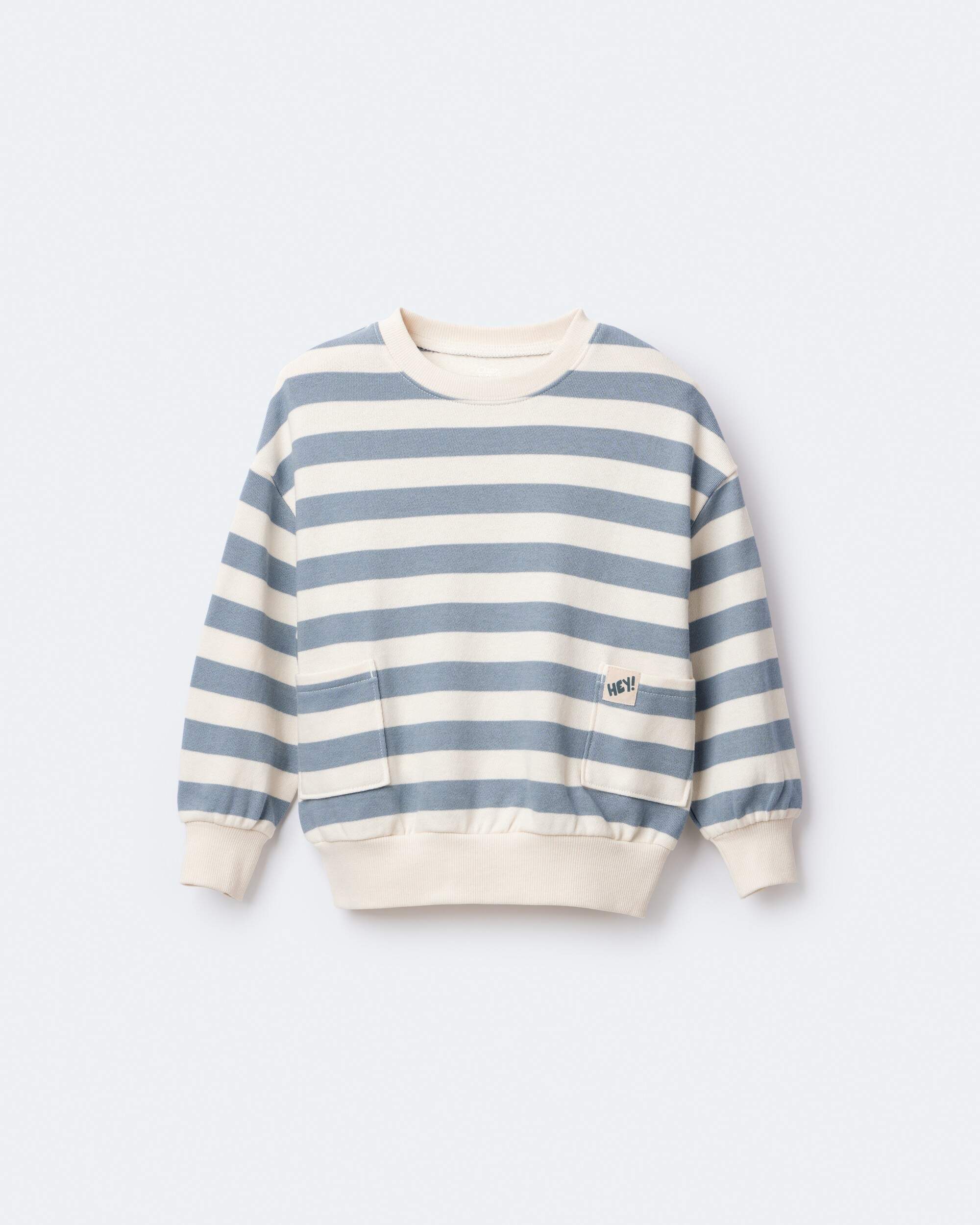 Toddler 'Hey!' Striped Otter Sweatshirt™ with Pockets - Blue/Cream