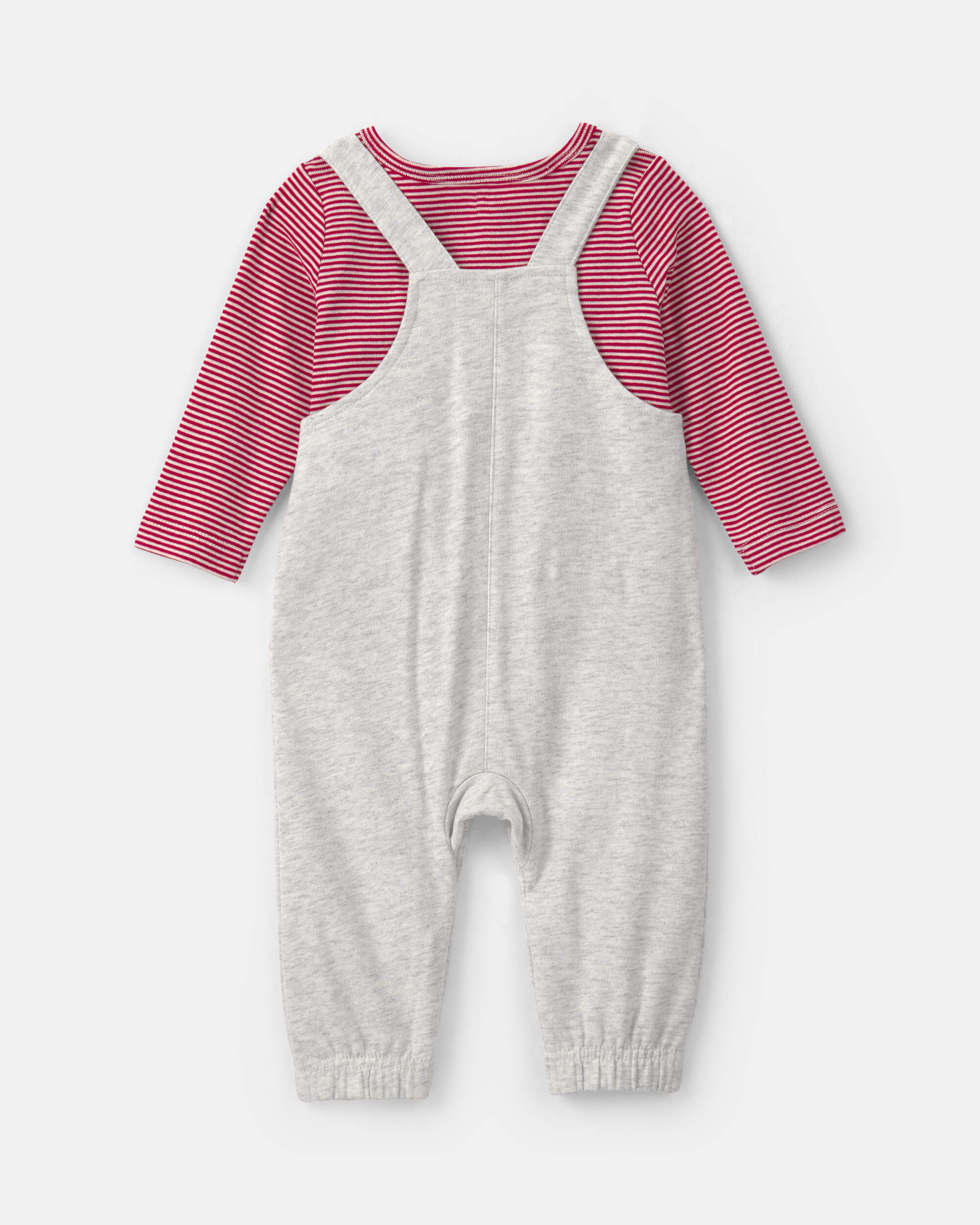 Baby Boy 2-Piece Valentine's Day French Terry Long-Sleeve Overall Set - Red/Grey