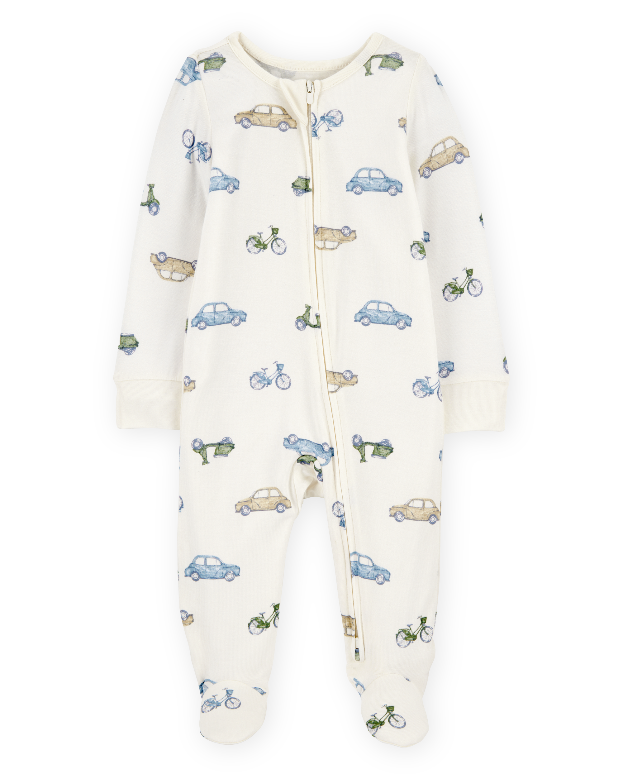 Baby Boy Car Print 2-Way Zip PurelySoft Sleeper Pyjamas - Ivory