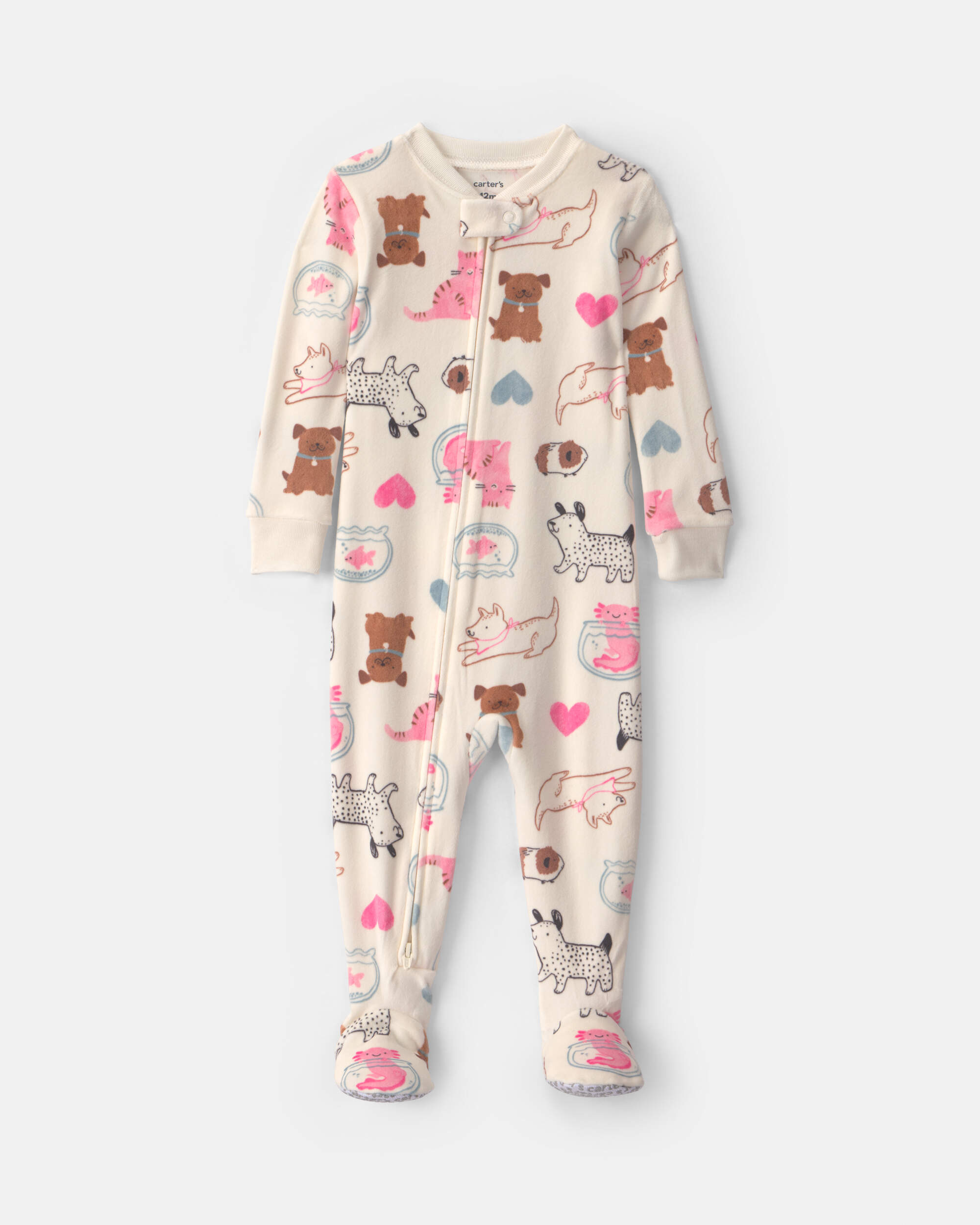 Toddler Girl 1-Piece Pets DreamPlush Snug Fit Pyjama - Cream
