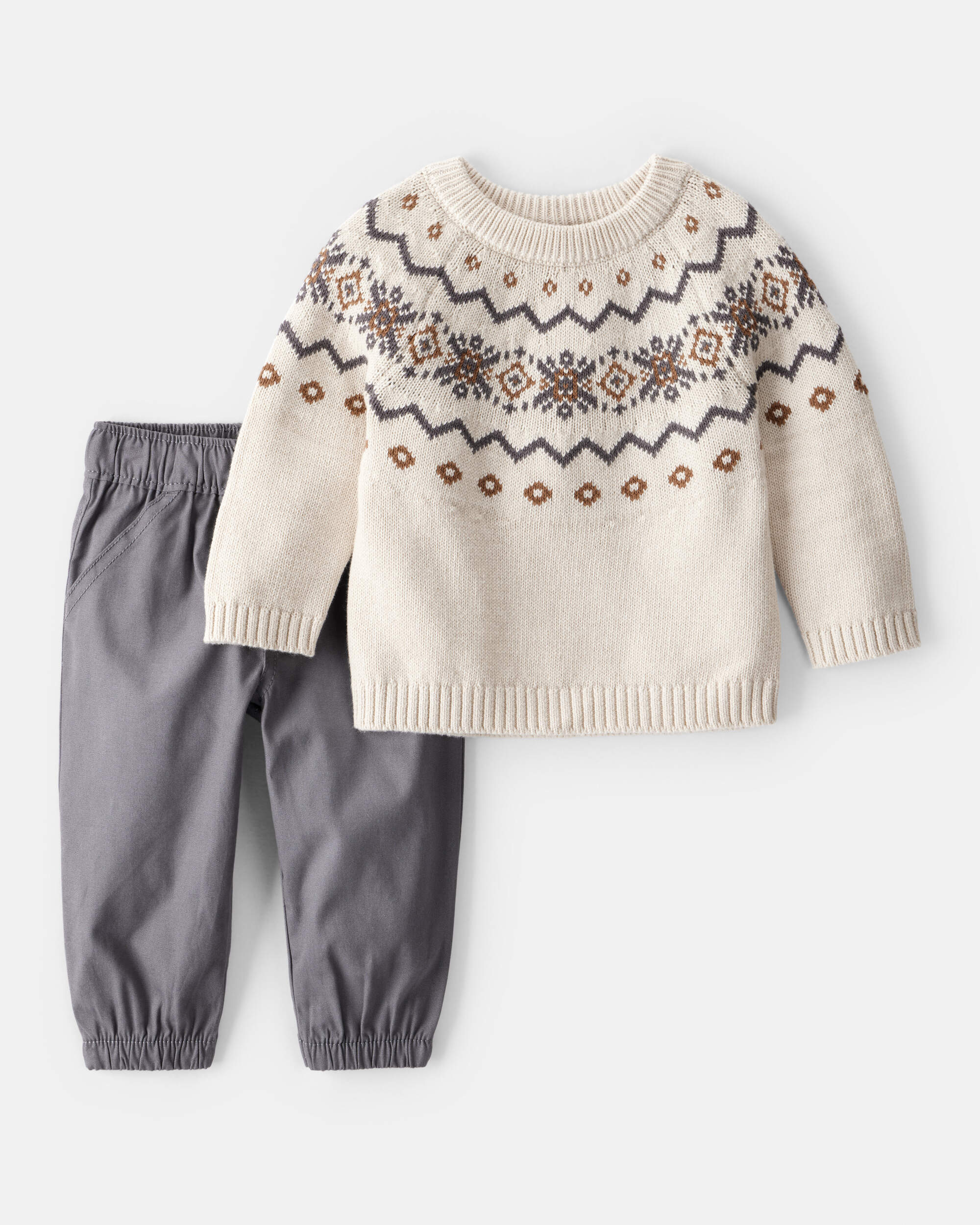 Baby Boy 2-Piece Fair Isle Sweater & Pant Set - Cream