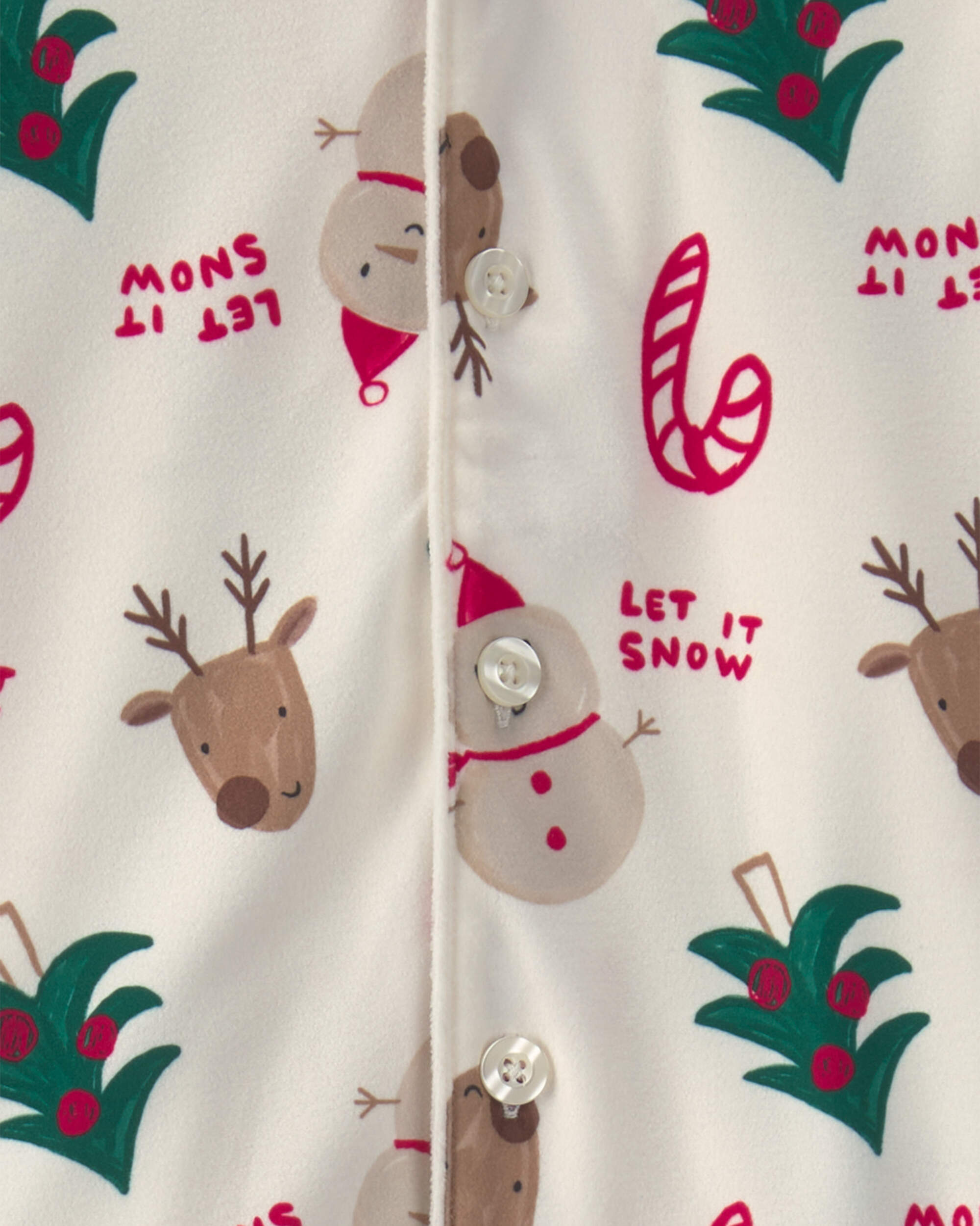 Kids 2-Piece Christmas Icon Fleece Loose Fit Pyjama Set - Cream