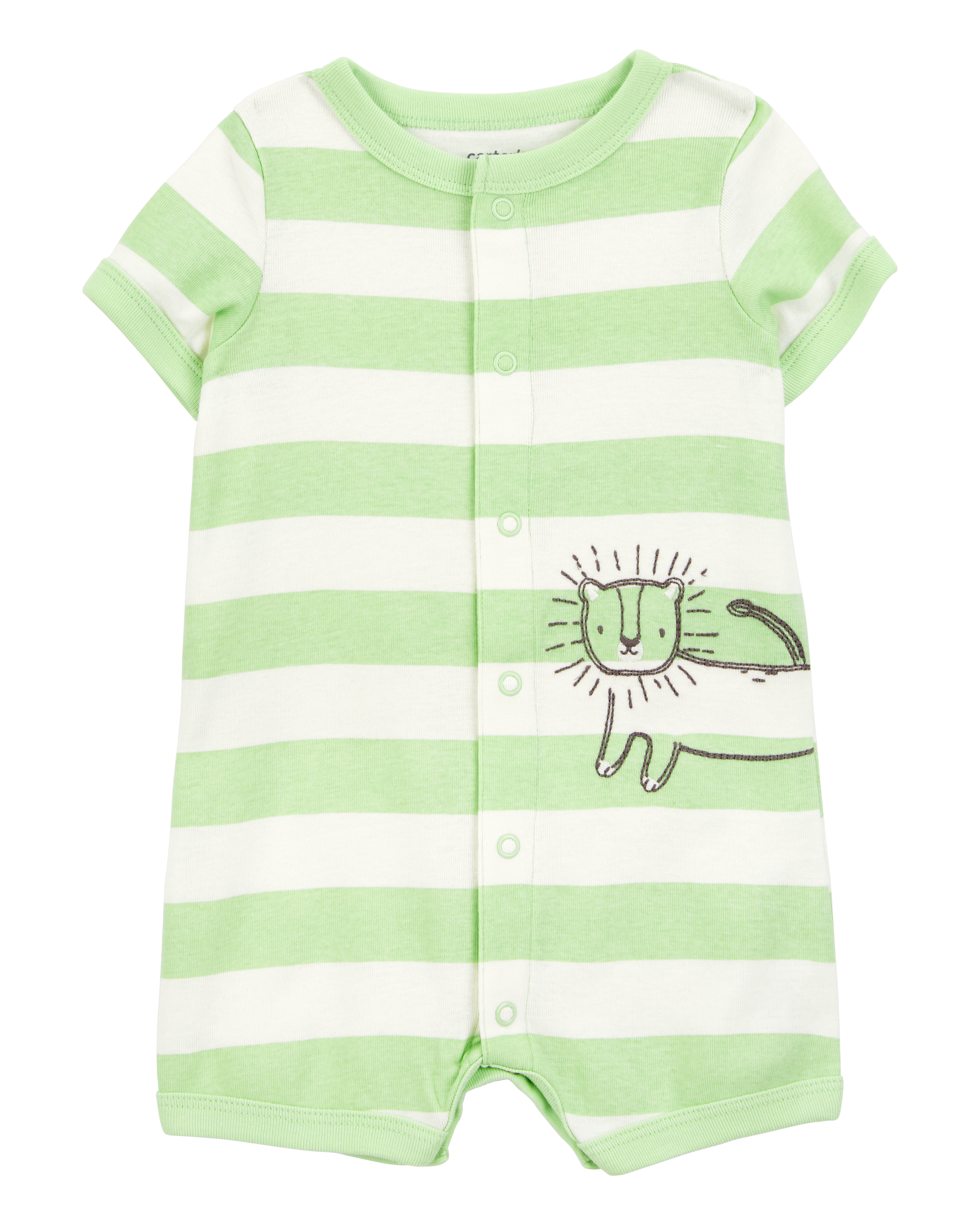 Baby Lion Striped Short-Sleeve Romper -Green