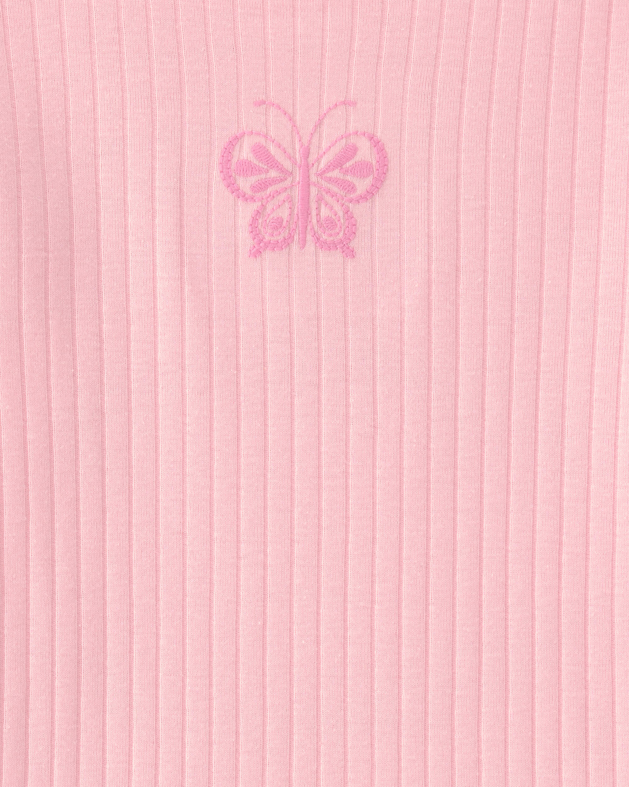 Girls Butterfly Rib Snug Fit 2-Piece Pyjama Set - Pink