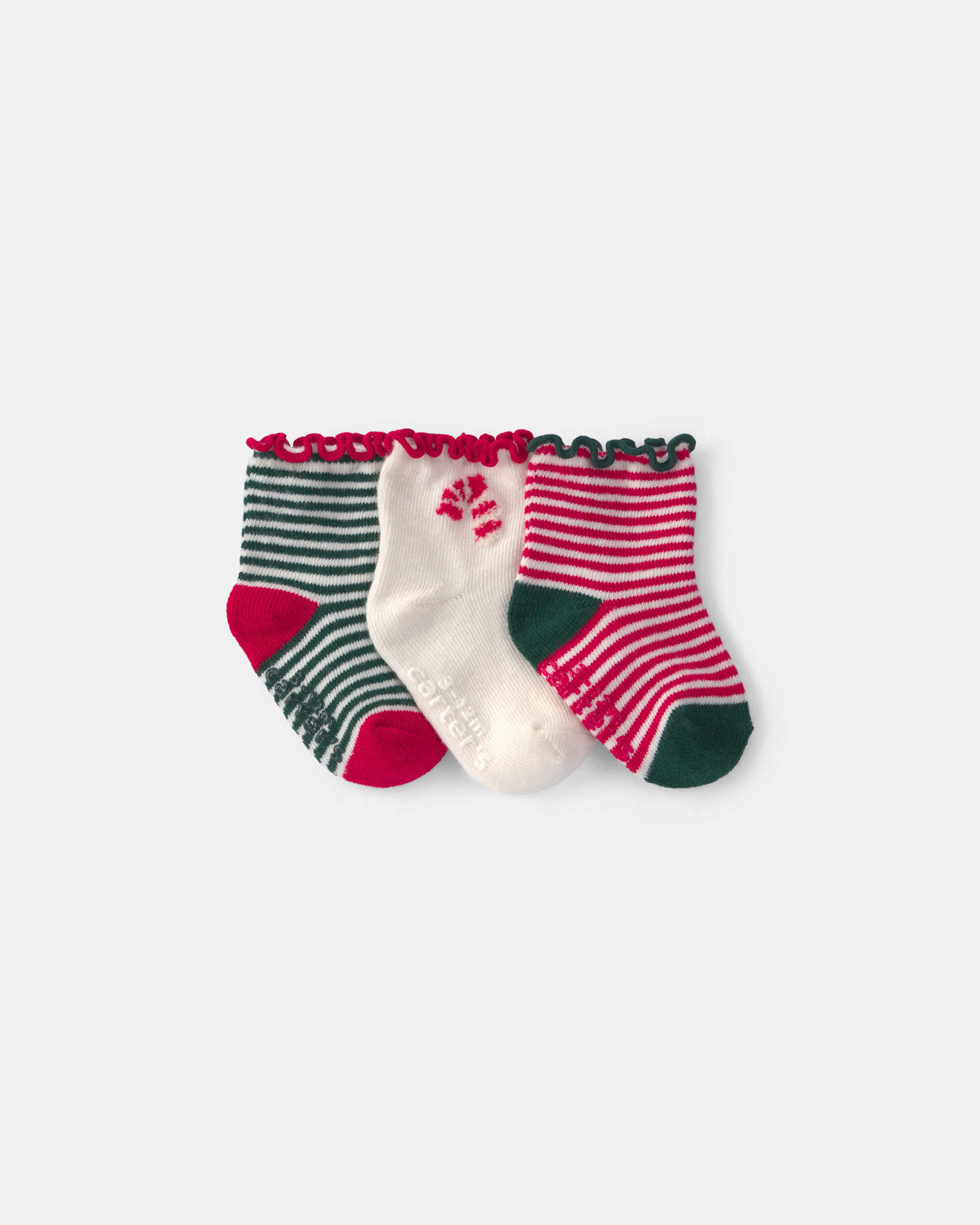 Baby Girl 3-Pack Candy Cane Striped Christmas No Show Socks