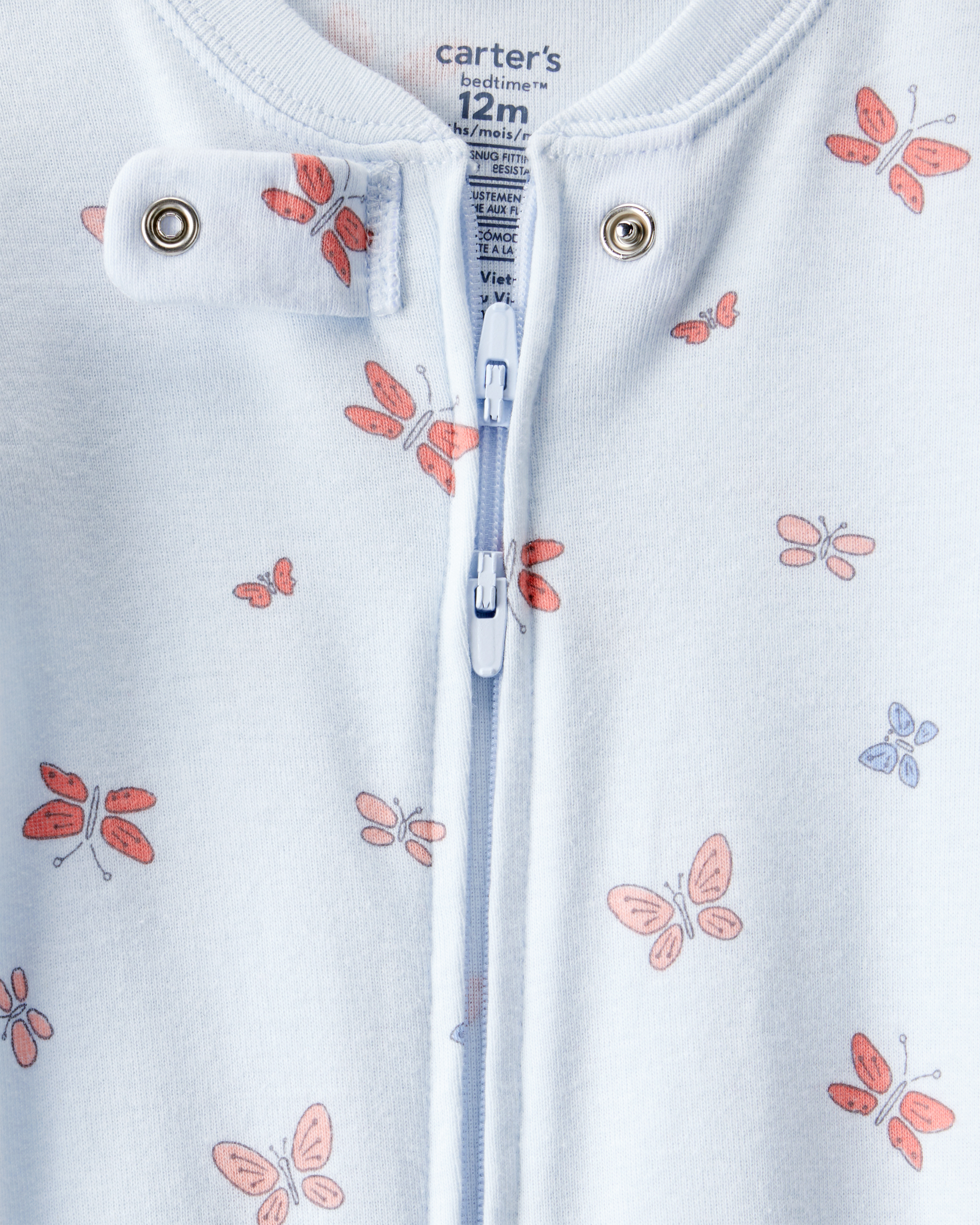 Baby Girl Butterfly 100% Cotton Snug Fit 2-Way Zip Footie 1-Piece Pyjamas - Blue