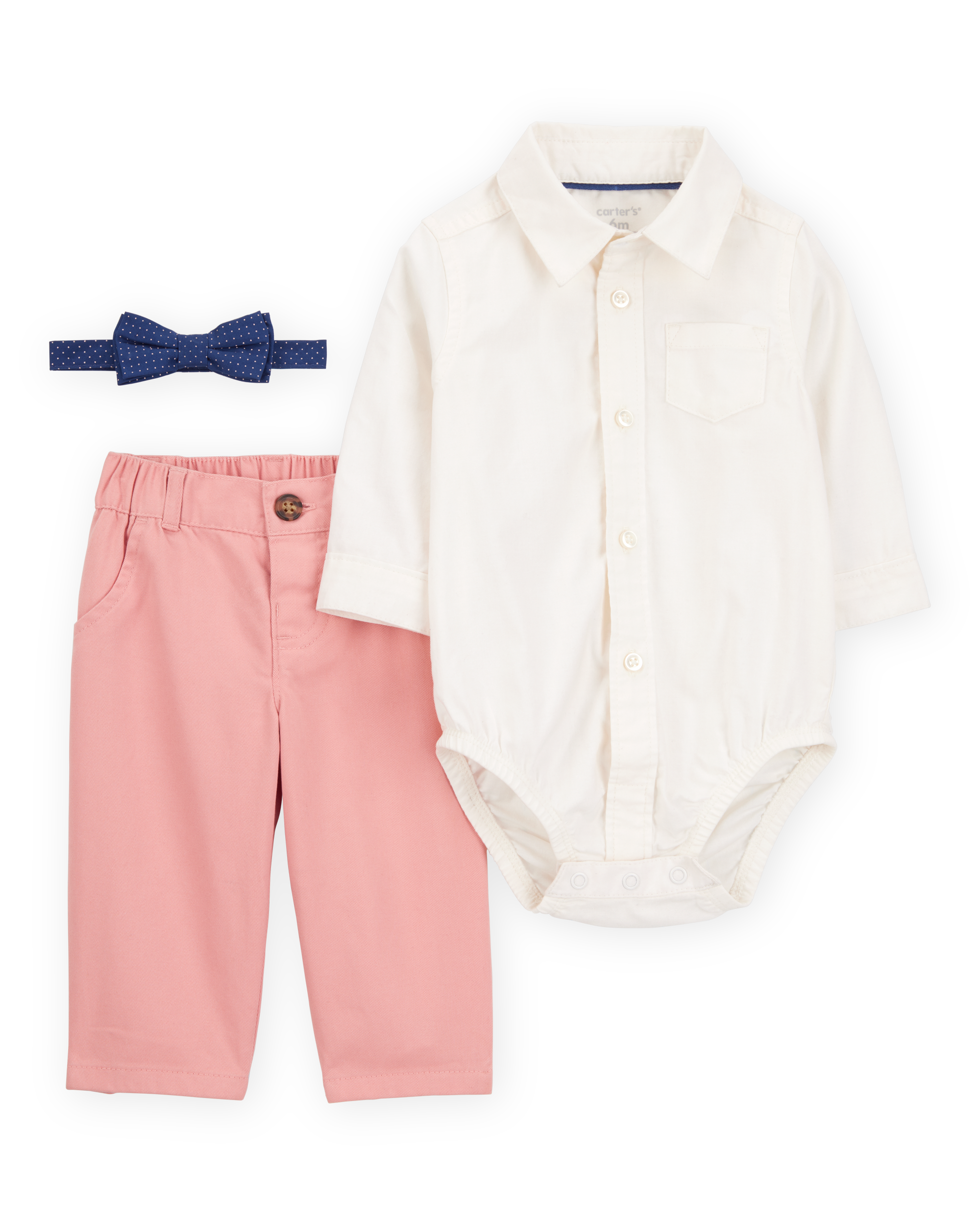 Baby 3-Piece Bowtie Pant Set - Ivory/Pink