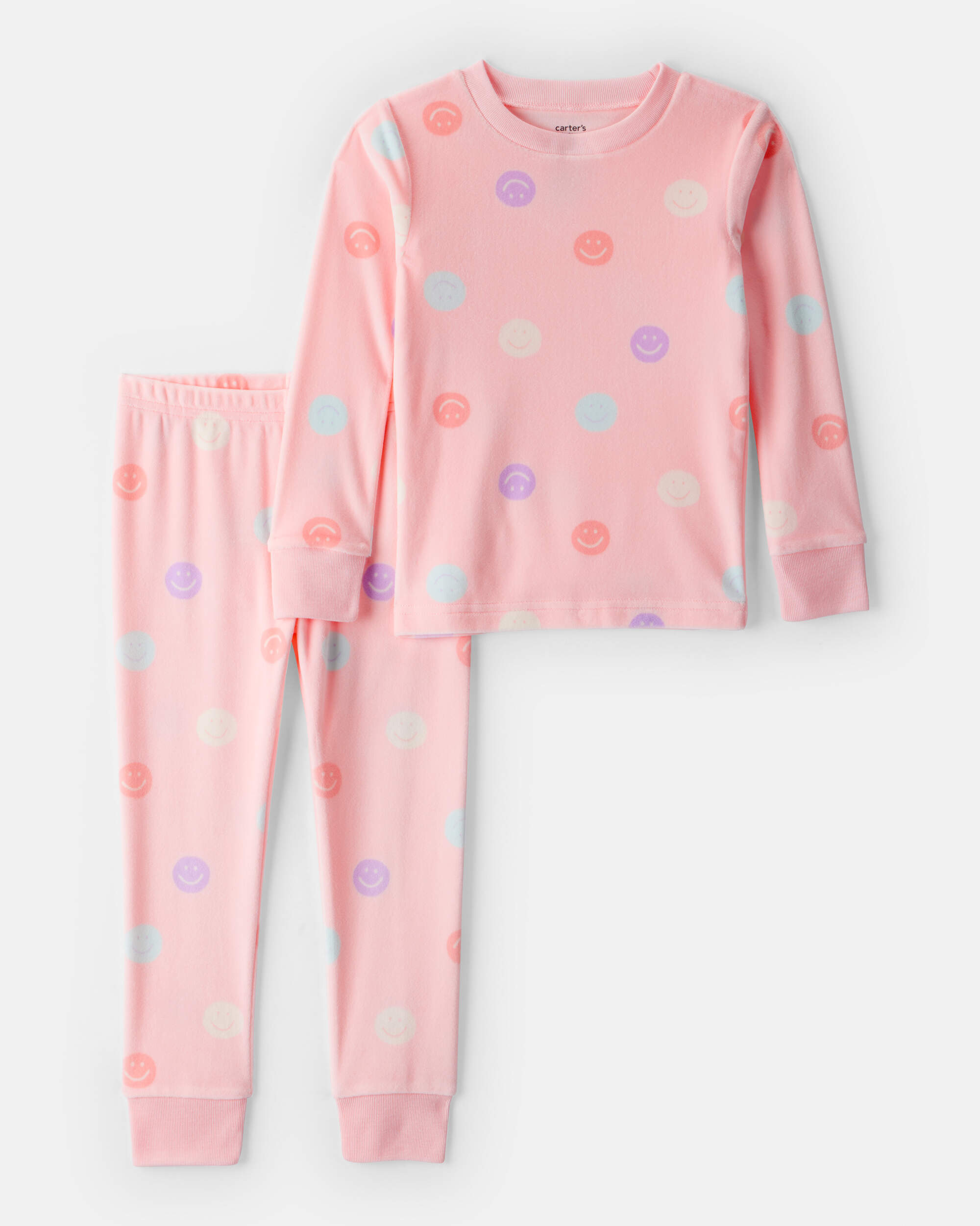 Toddler Girl Smiley Face Print DreamPlush Long-Sleeve Snug Fit 2-Piece Pyjamas - Pink
