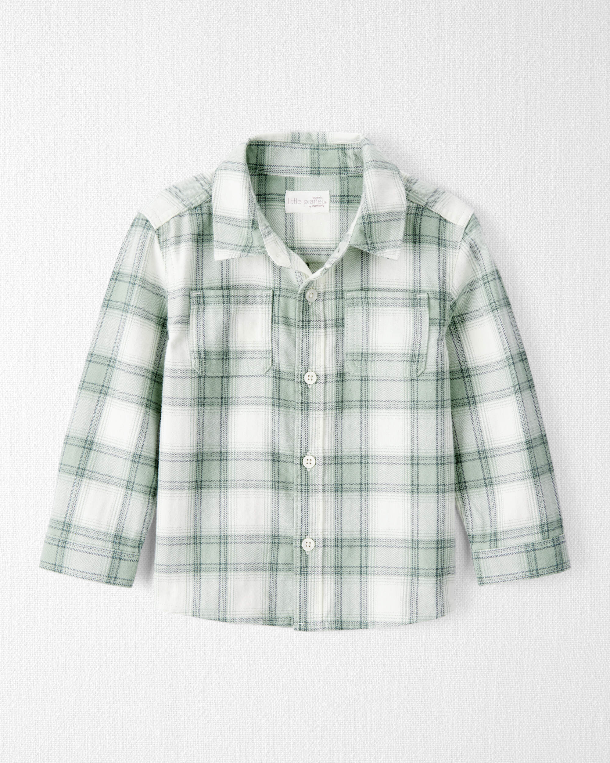 Toddler Organic Cotton Herringbone Button-Front Shirt Plaid