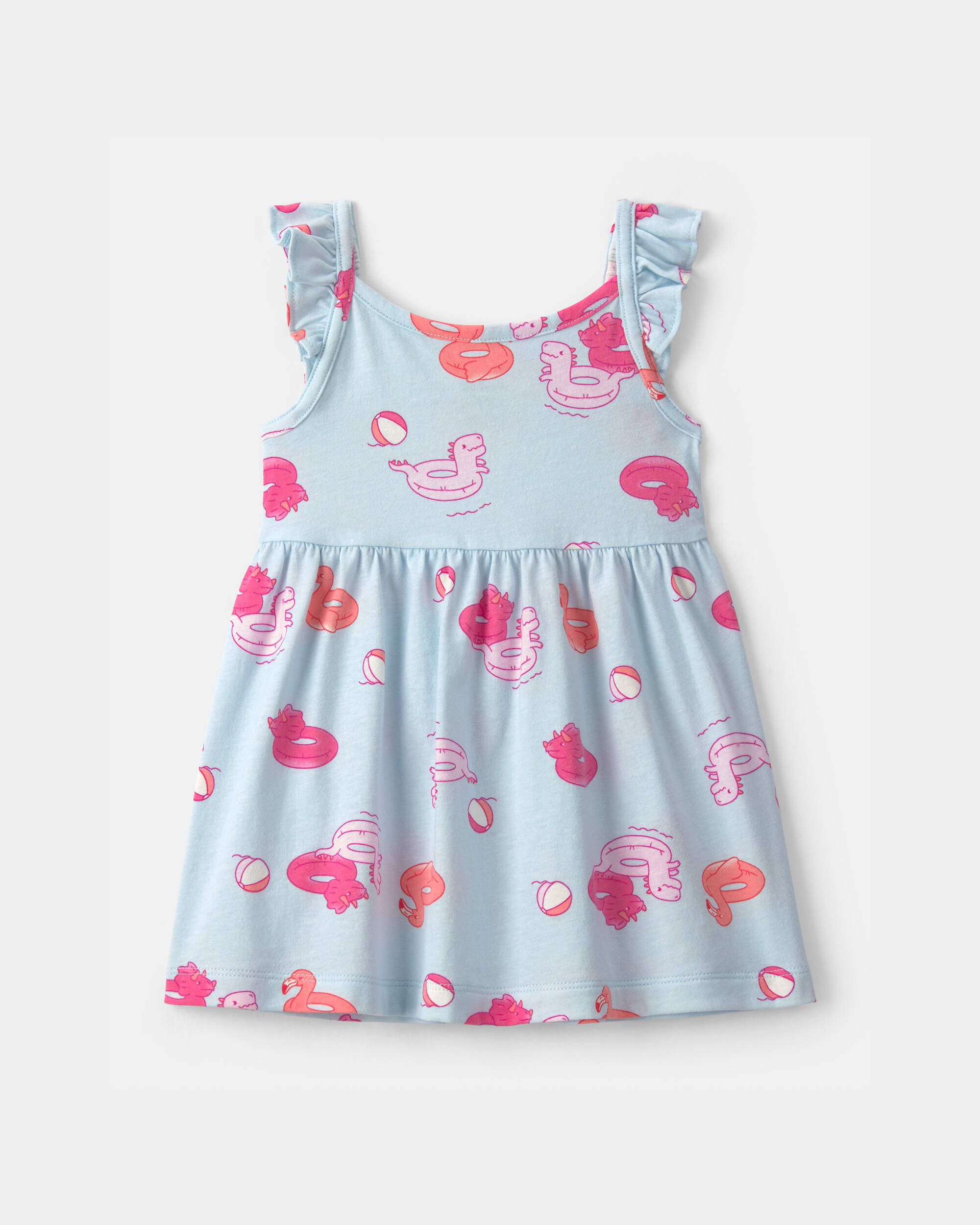 Baby Girl Pool Floatie Sleeveless Dress - Blue/Pink