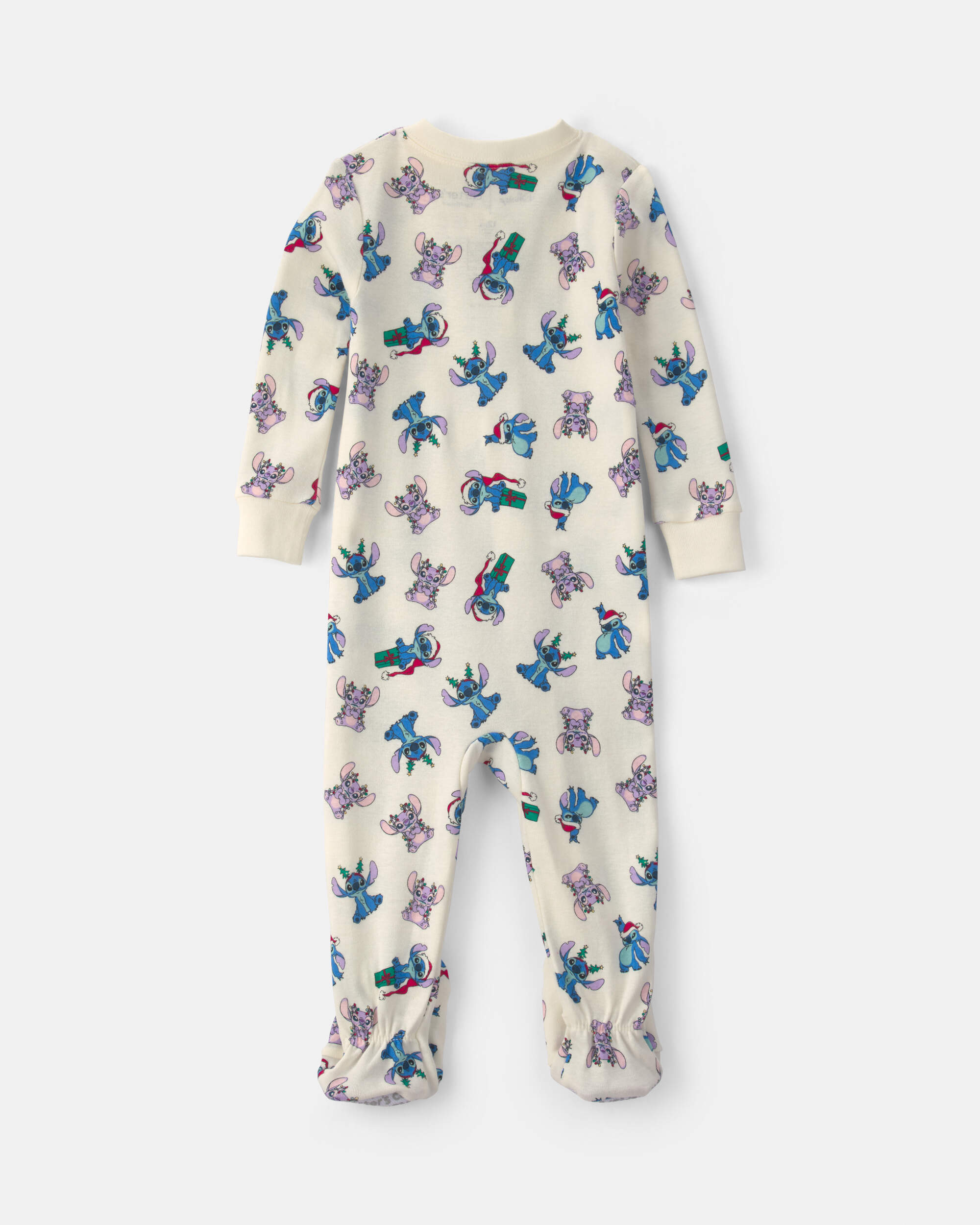 Baby 1-Piece Stitch Christmas 2-Way Zip 100% Cotton Snug Fit Footed Pyjama - Ivory