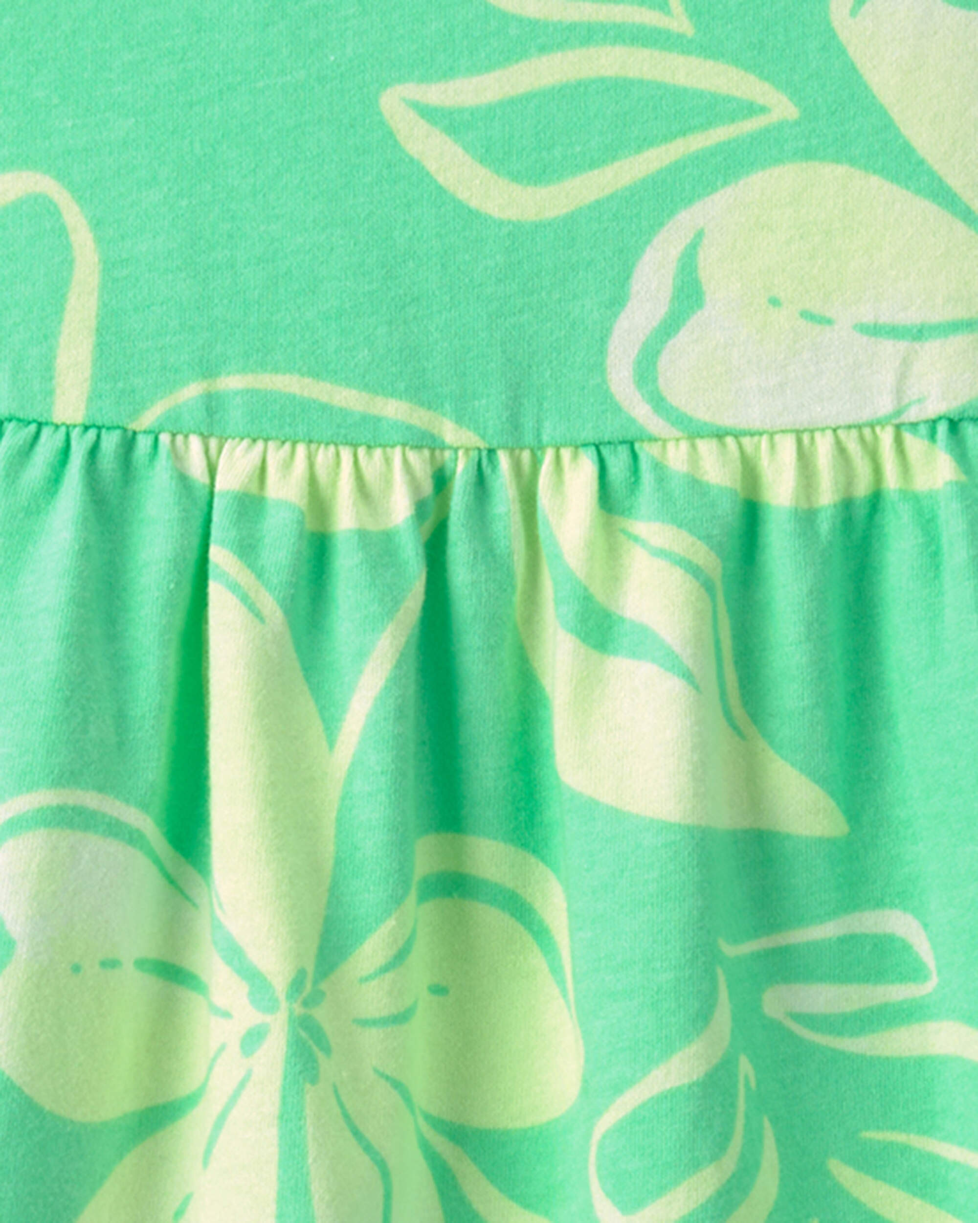 Baby Girl Tropical Floral Sleeveless Dress - Green