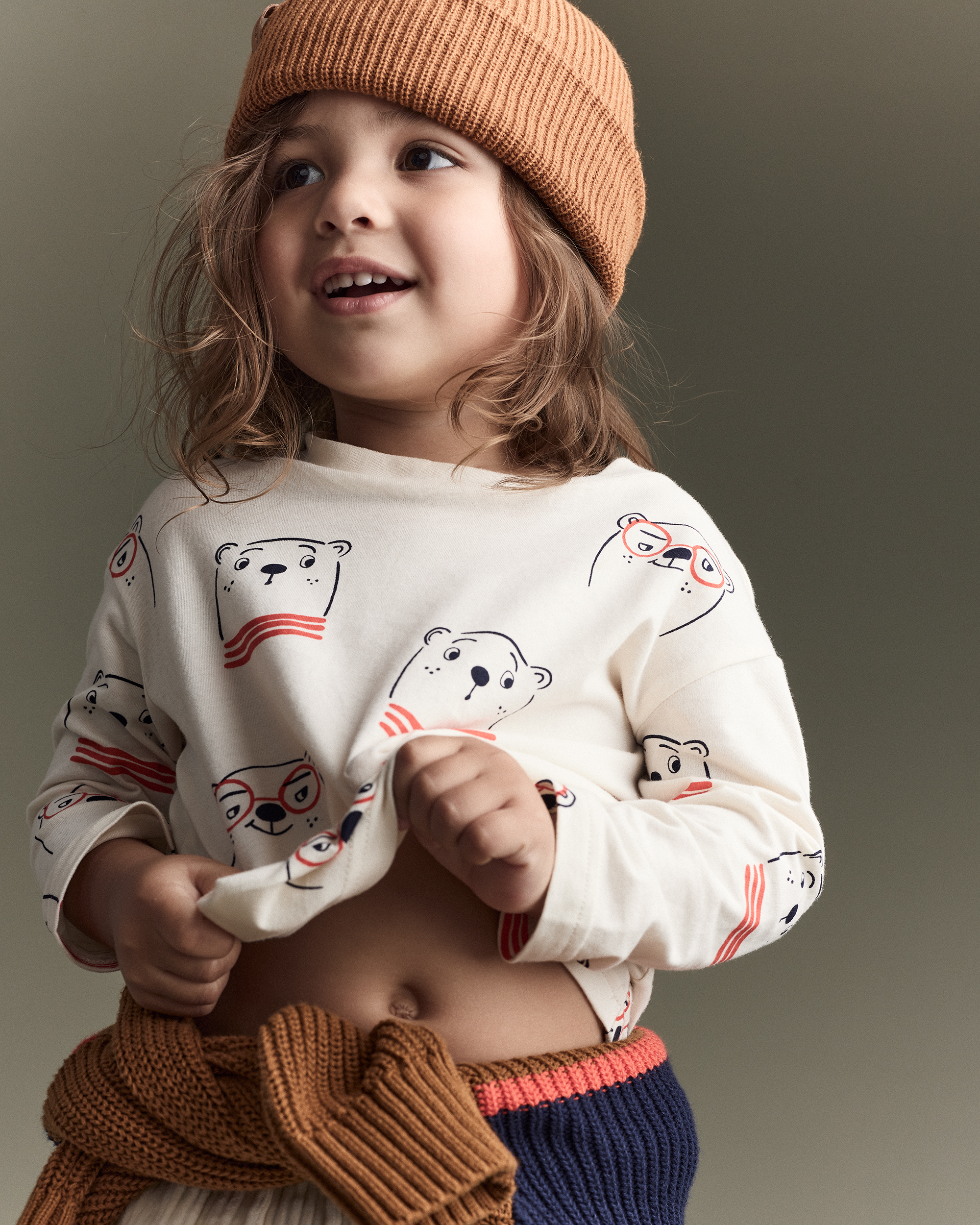 Toddler Otter Print Long-Sleeve Relaxed Graphic Tee - Cream