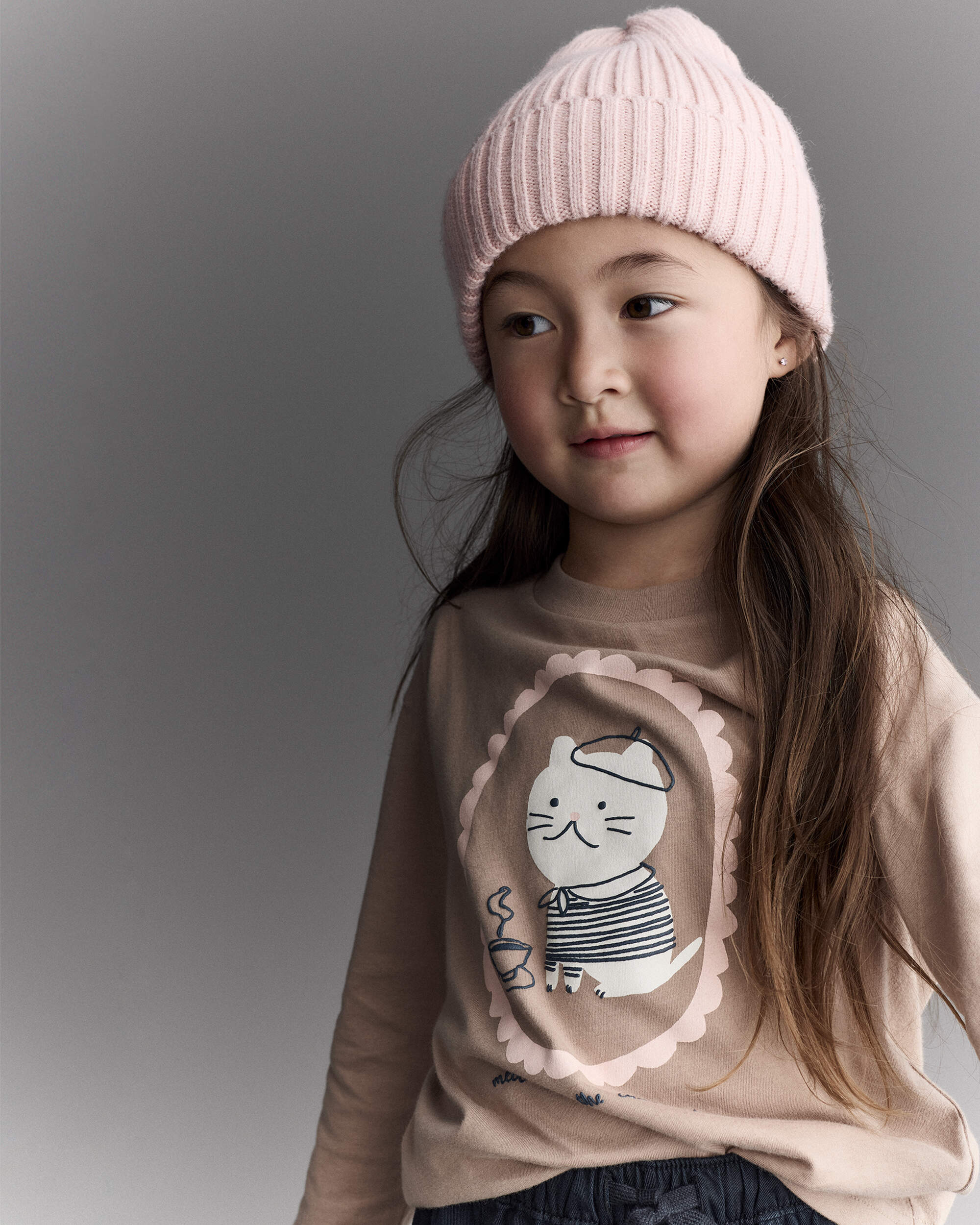 Toddler Girl Cocoa Cat Long-Sleeve Graphic Tee - Tan