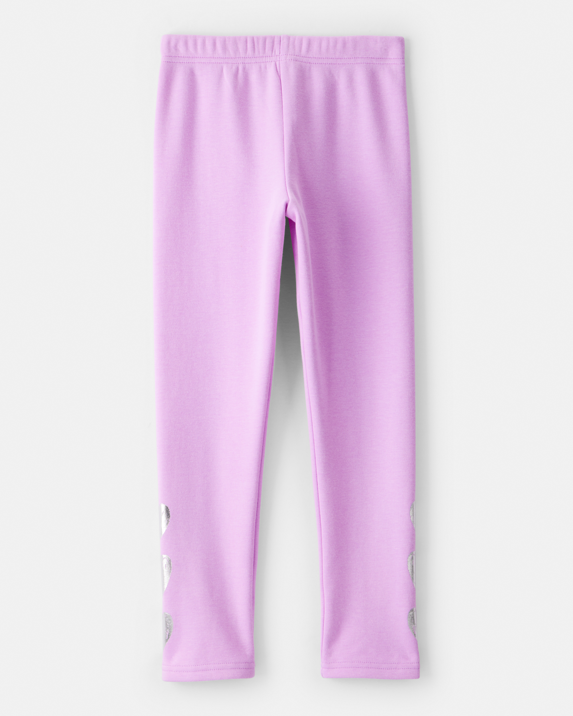 Kid Metallic Heart Pull-On Stretch Cozy Leggings - Purple