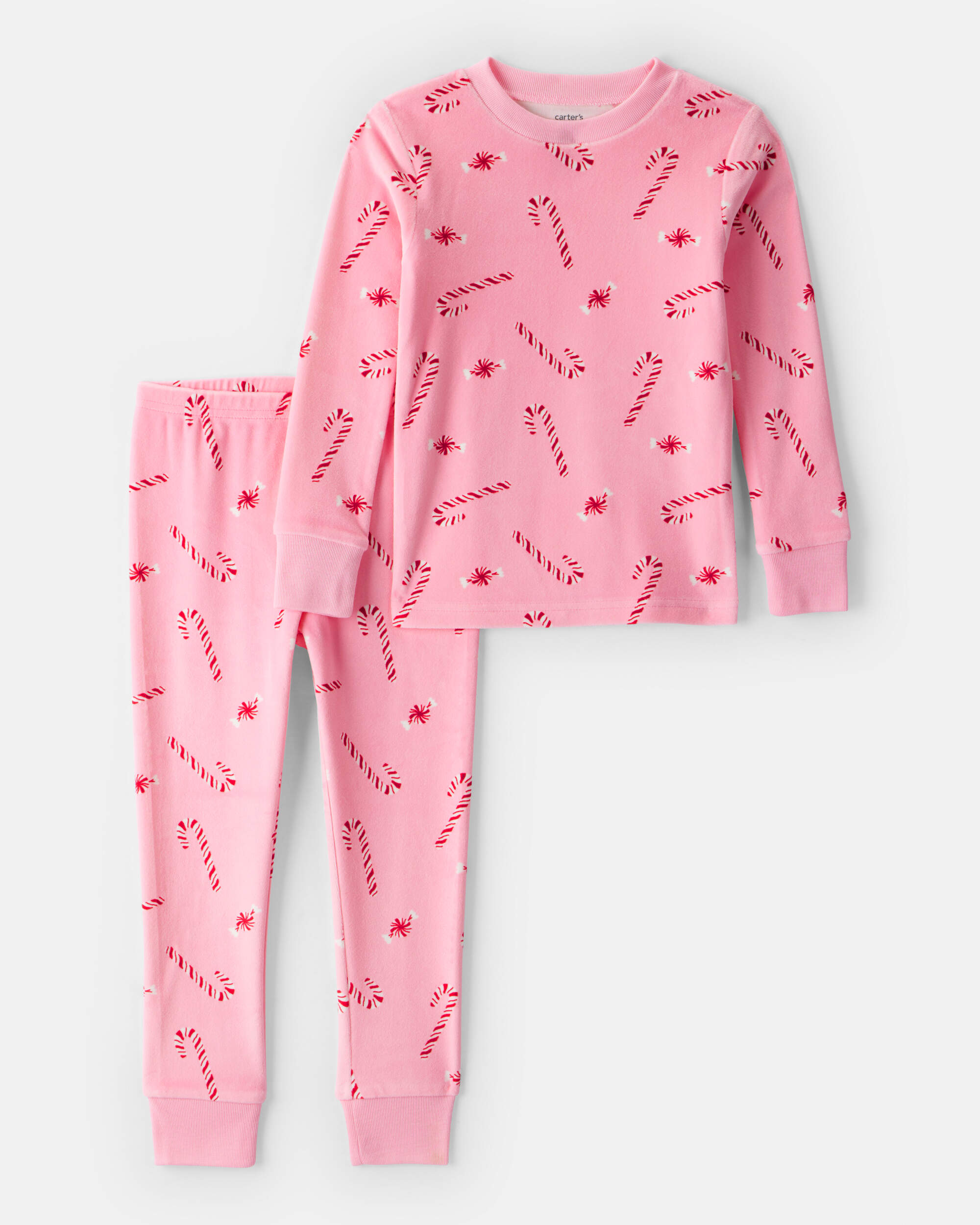 Toddler Girl Pink Peppermints DreamPlush Long-Sleeve Snug Fit 2-Piece Pajamas