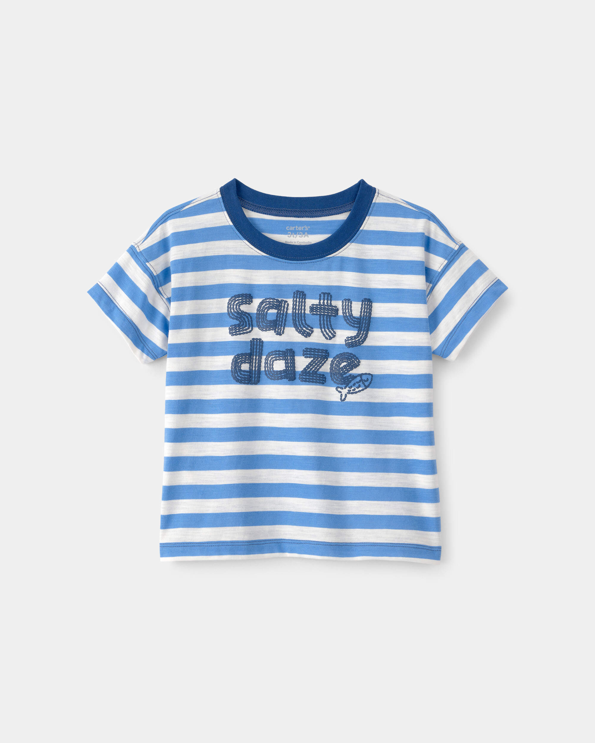 Toddler Boy 'Salty Daze' Striped Graphic Tee - Blue/White