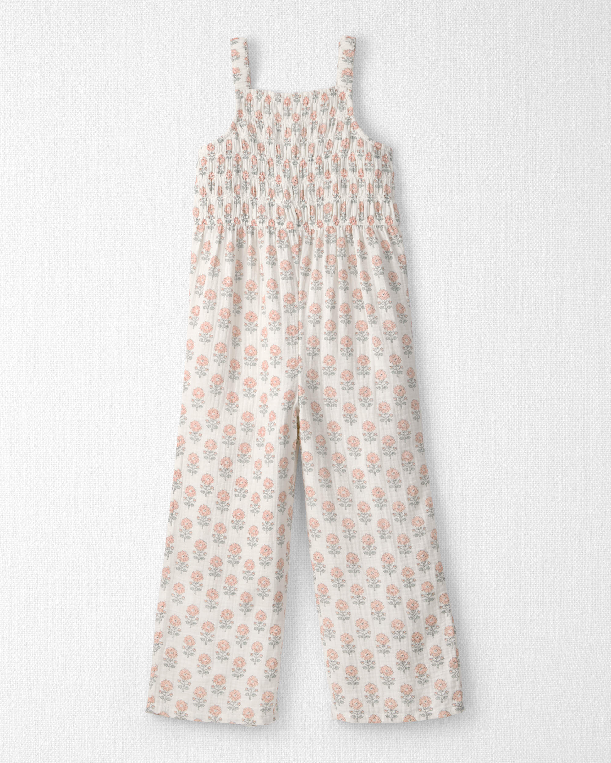 Girls Organic Cotton Gauze Jumpsuit Rosebud Petal Print
