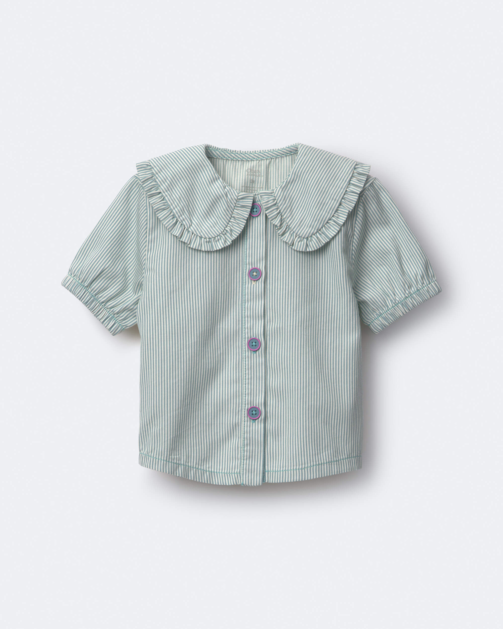 Toddler Girl Peter Pan Collar Top Stripes - Teal