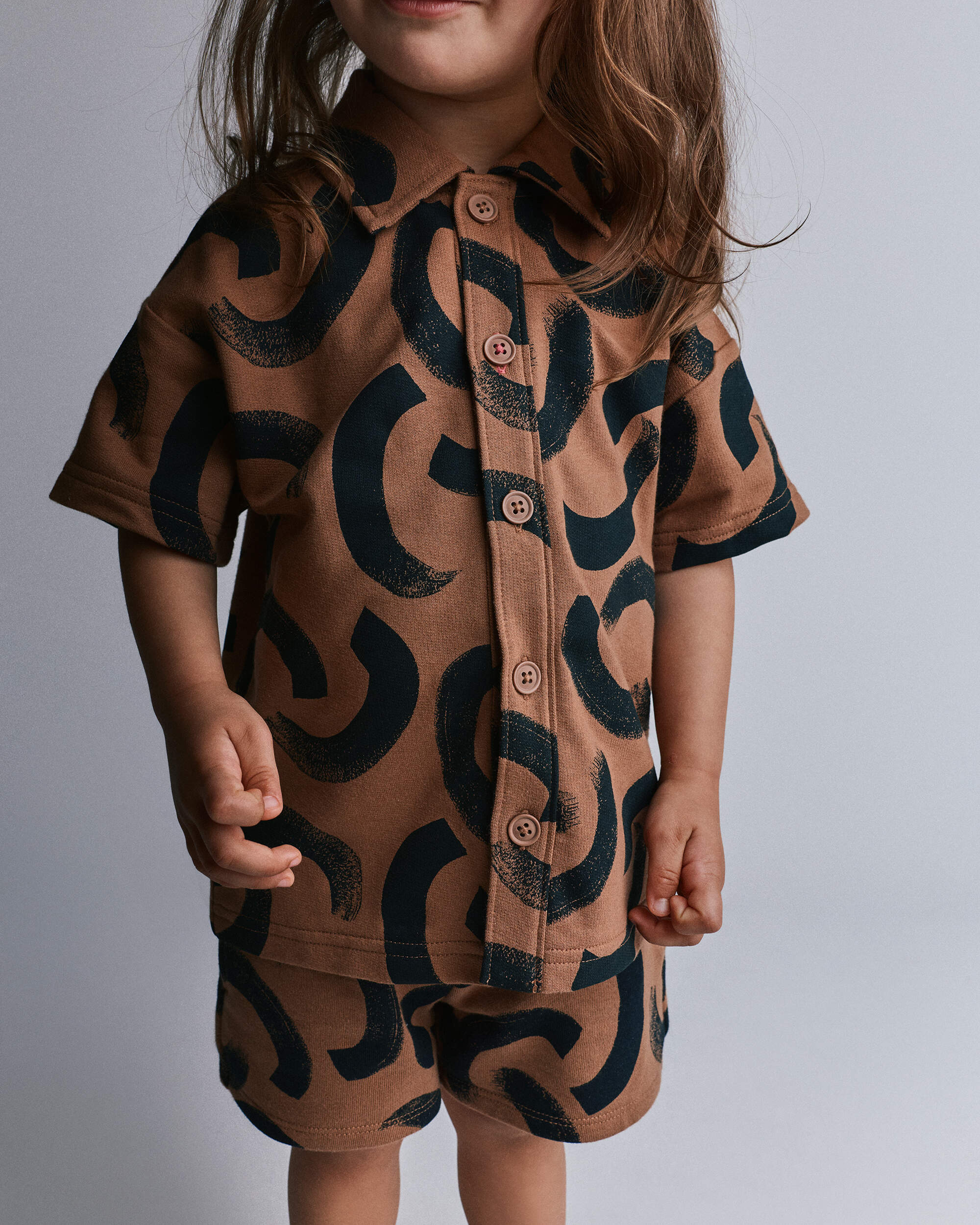 Toddler Boy Button-Down Short-Sleeve Shirt Abstract Print - Brown