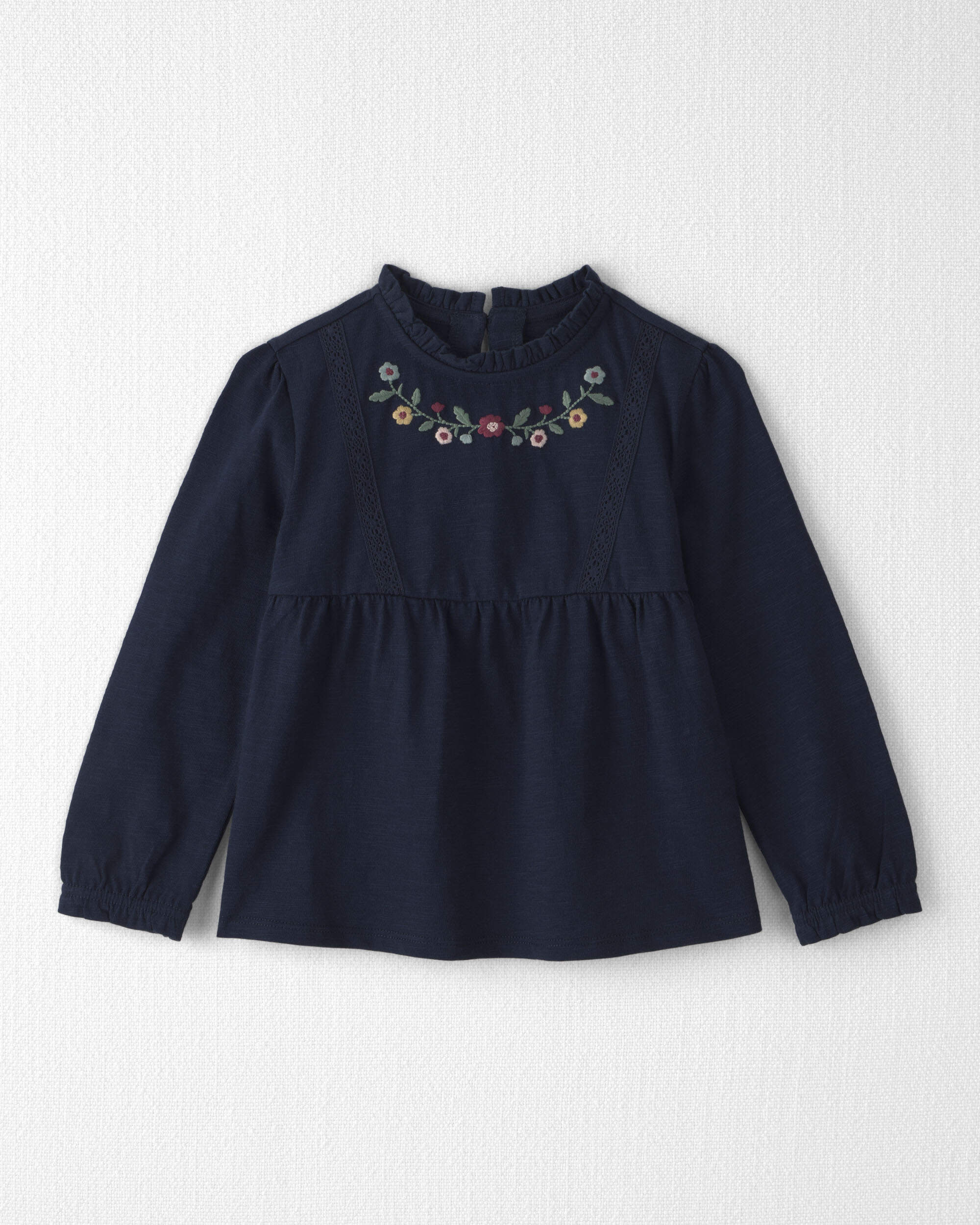 Toddler Girl Organic Cotton Embroidered Peplum Top