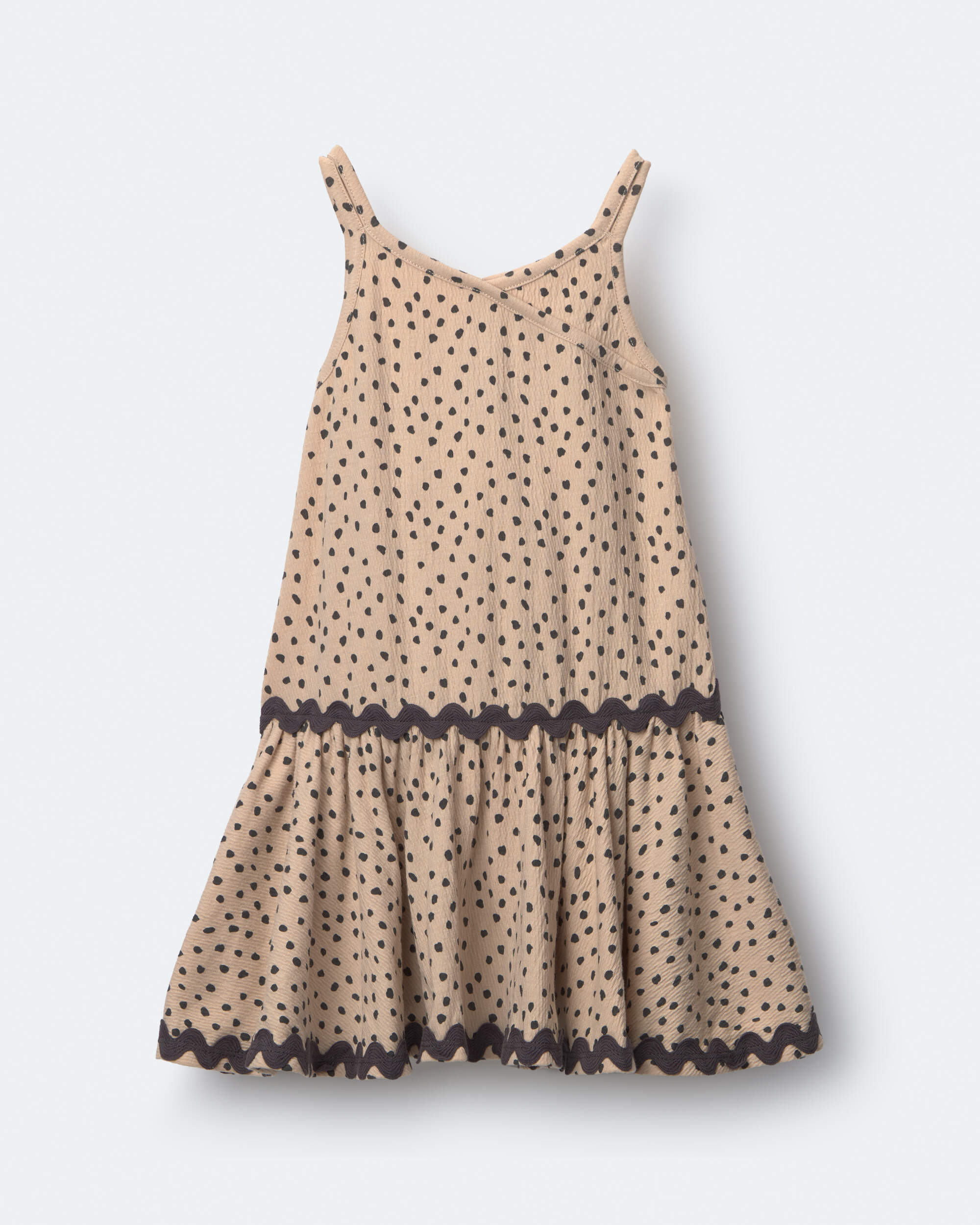 Toddler Girl Ric-Rac Drop-Waist Peplum Dress Dot Print - Khaki