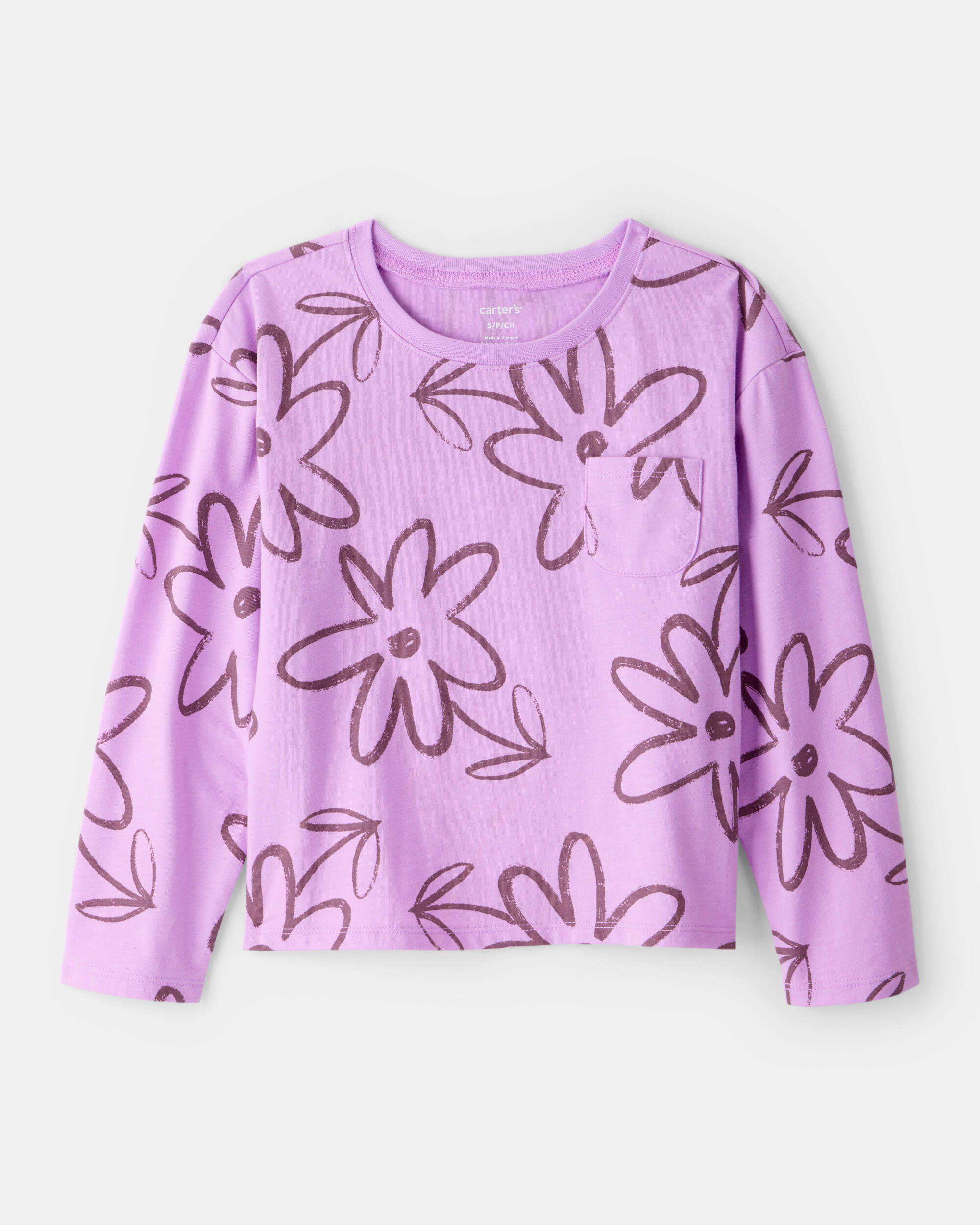 Girls Floral Pocket Tee - Purple