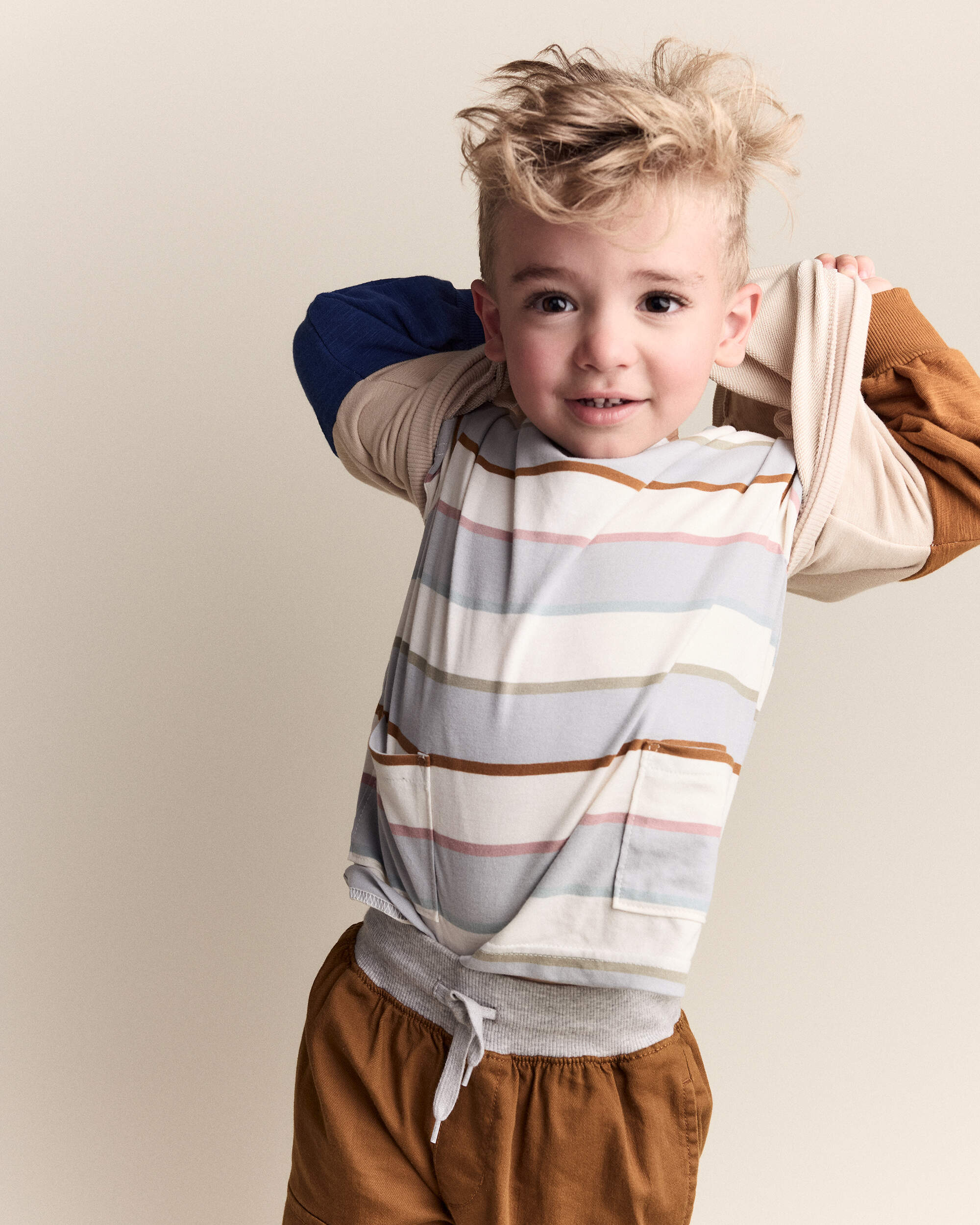 Toddler Boy Colourblock Pullover Sweatshirt - Khaki