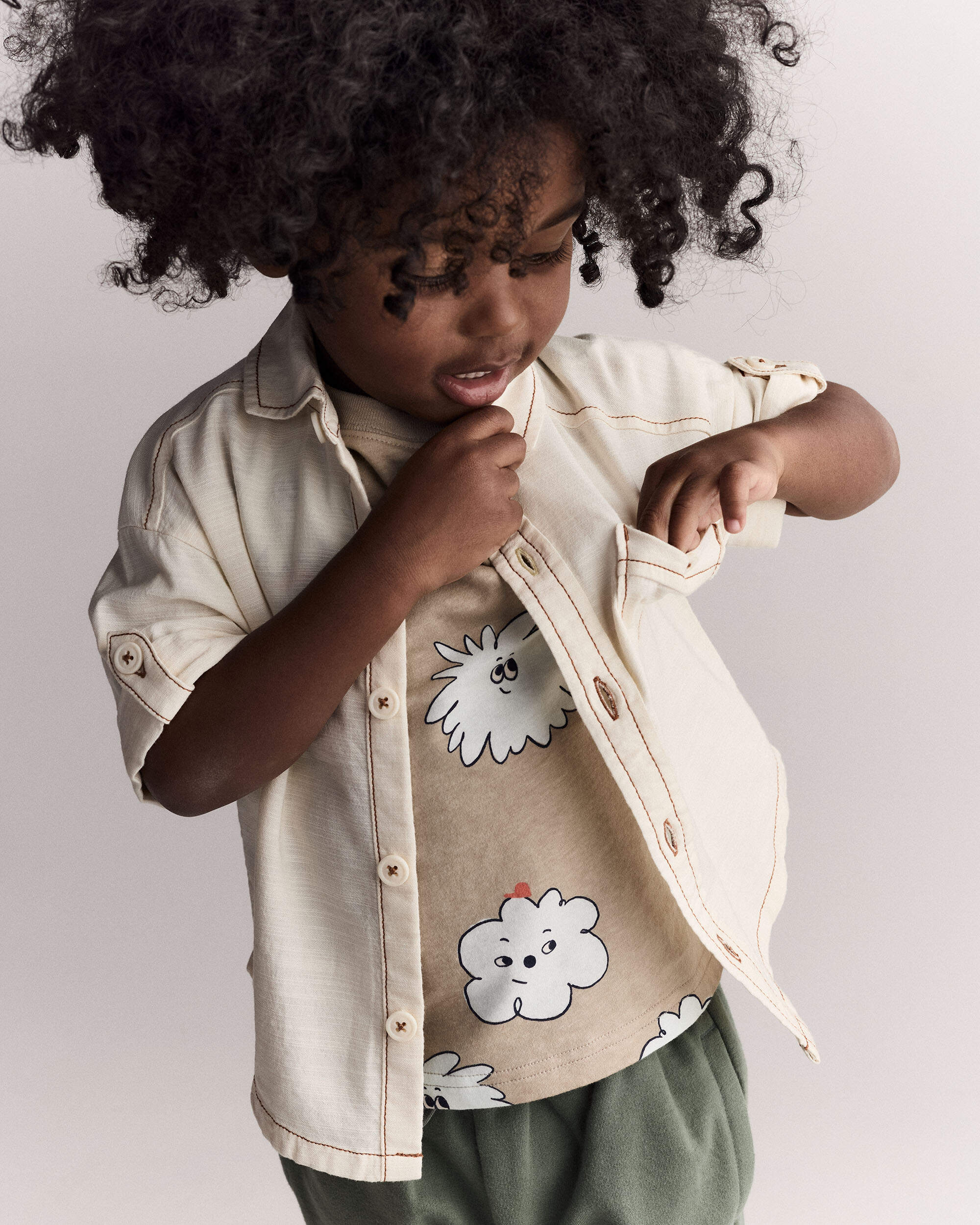 Toddler Boy Button-Down Short Sleeve Shirt - Cream