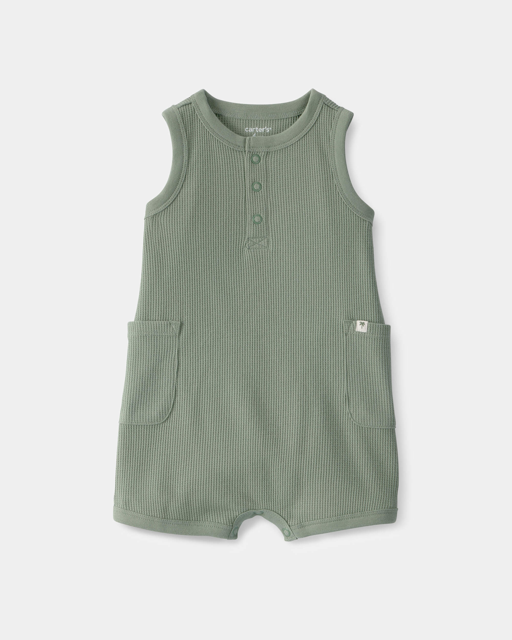 Baby Boy Solid Thermal Sleeveless Romper - Green