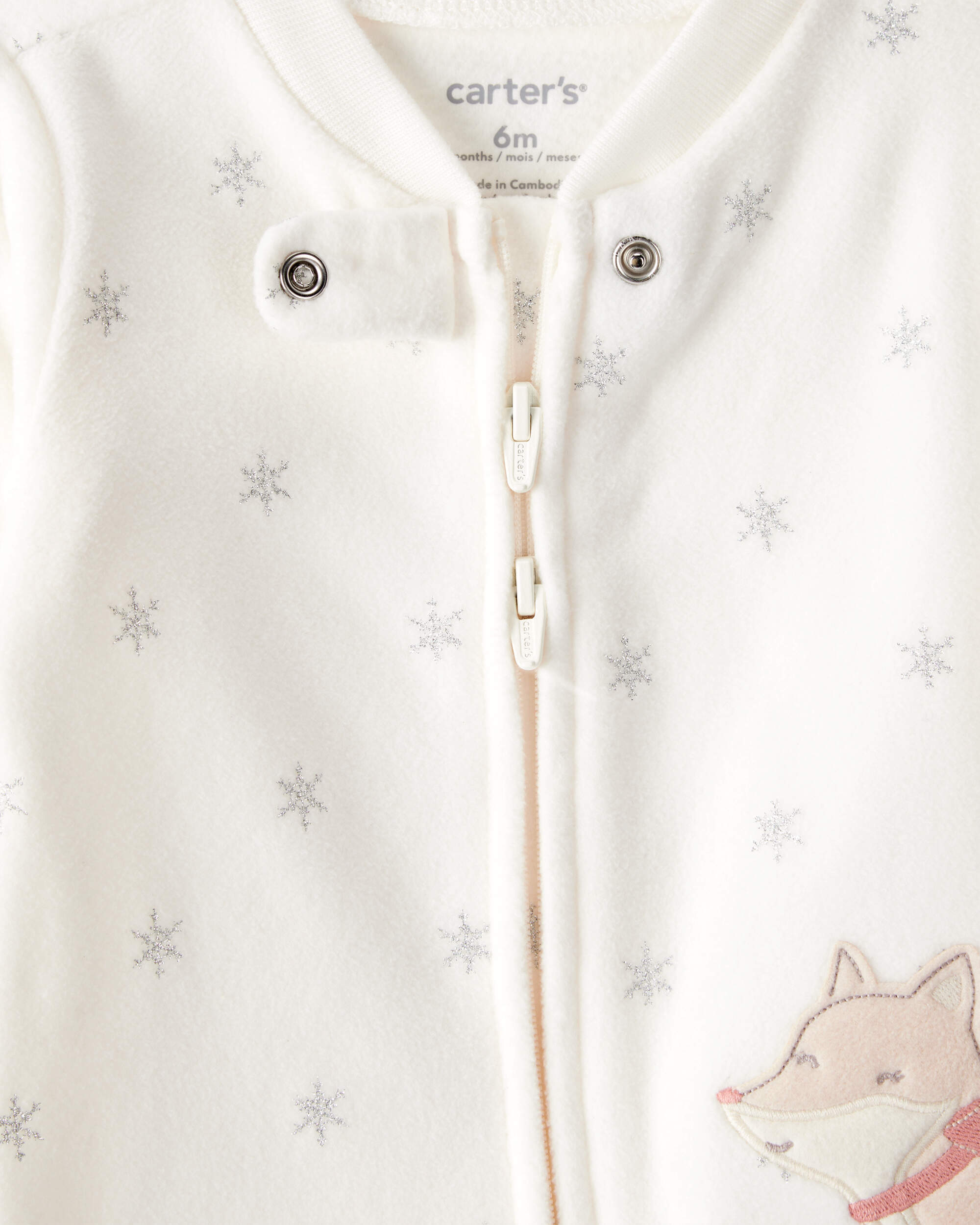 Baby Girl Fox Sparkle Print Loose Fit Long-Sleeve Sleeper - White