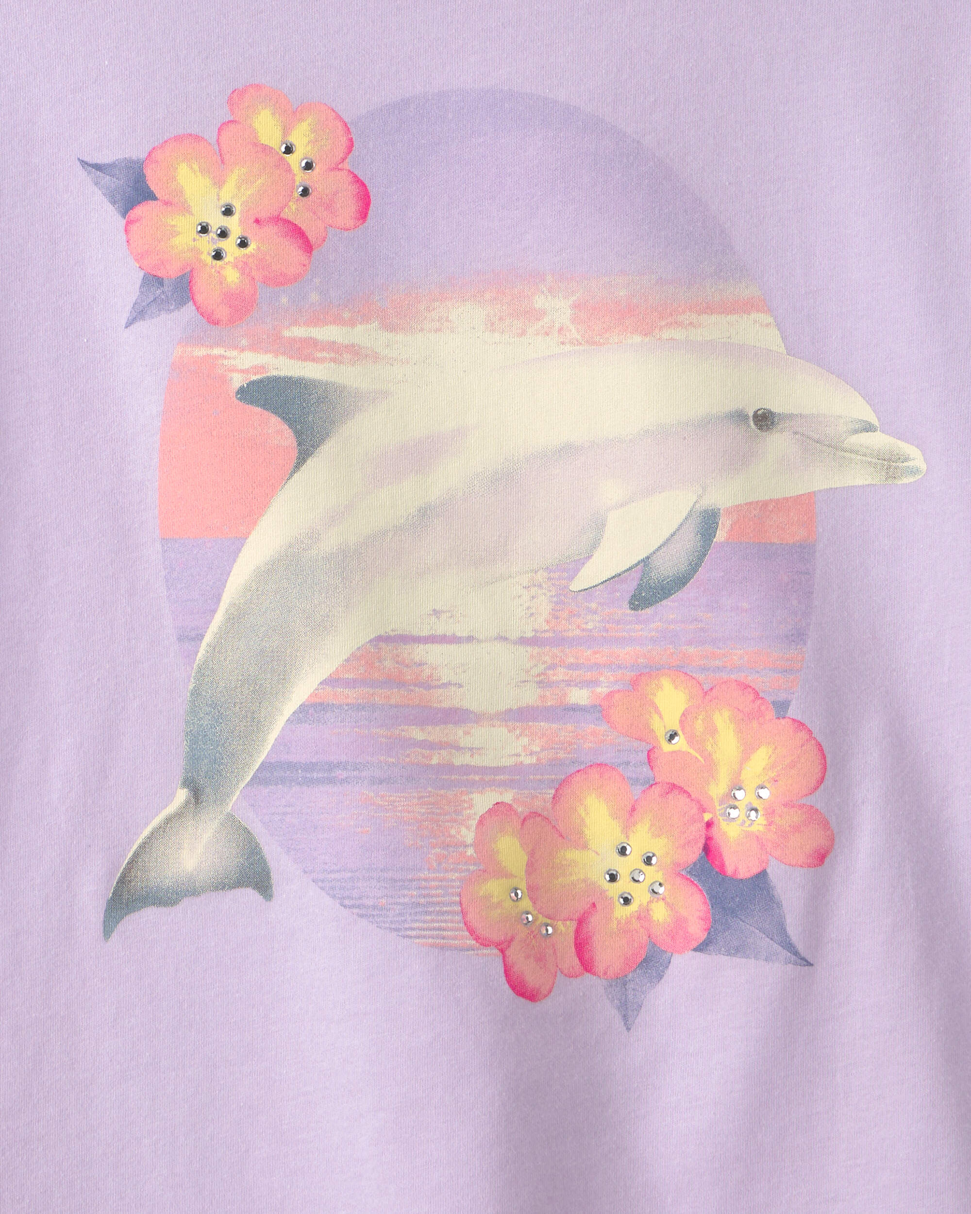 Girls Floral Dolphin Graphic Tee - Purple
