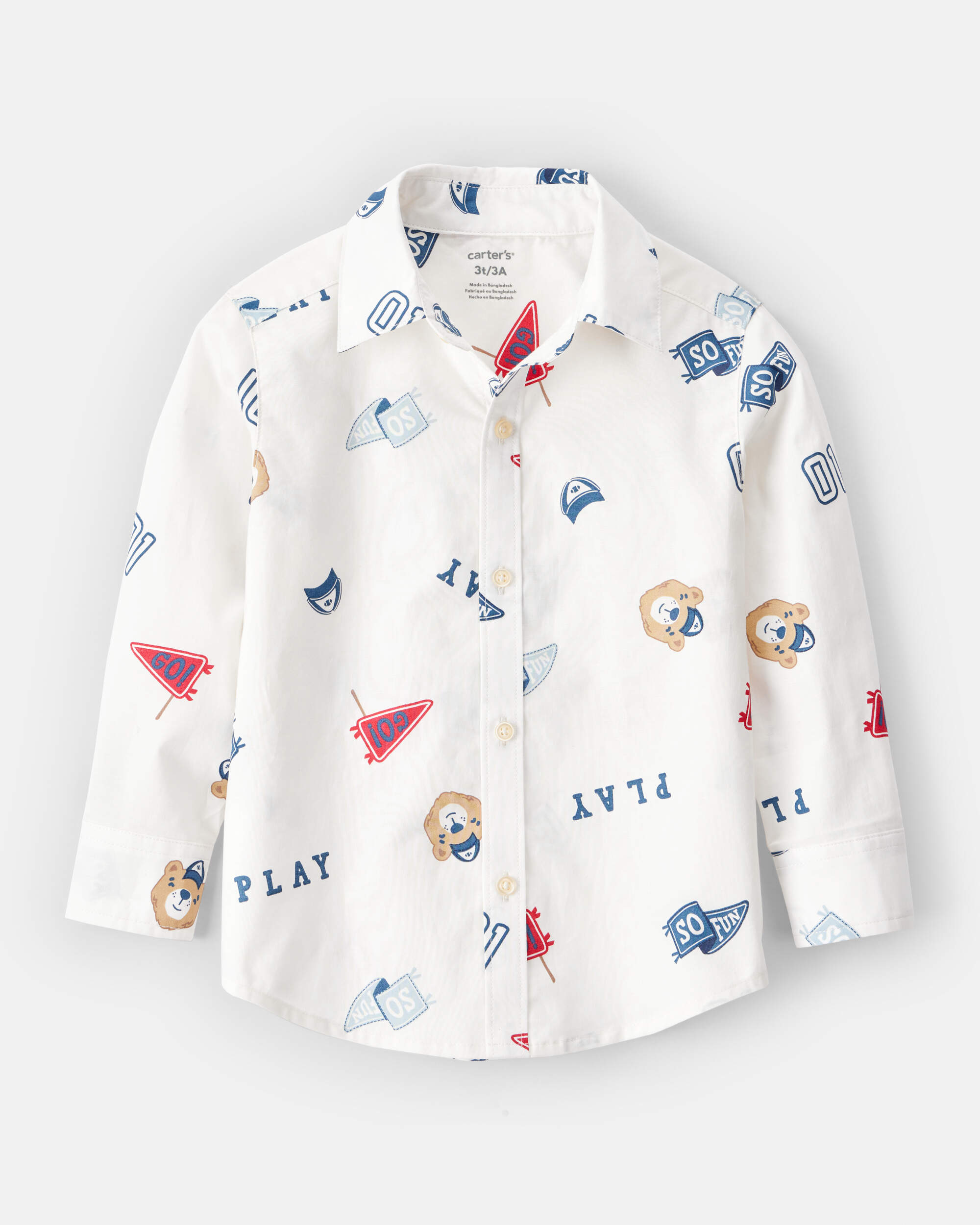Toddler Boy Bear Cotton Long-Sleeve Button-Down Shirt