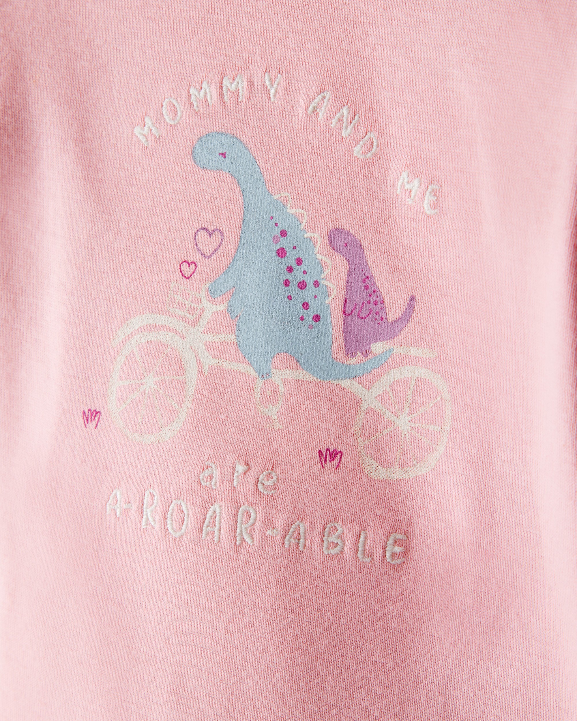Baby Girl Dinosaur Print Cotton Long-Sleeve Tee & Pant Set - Pink/White