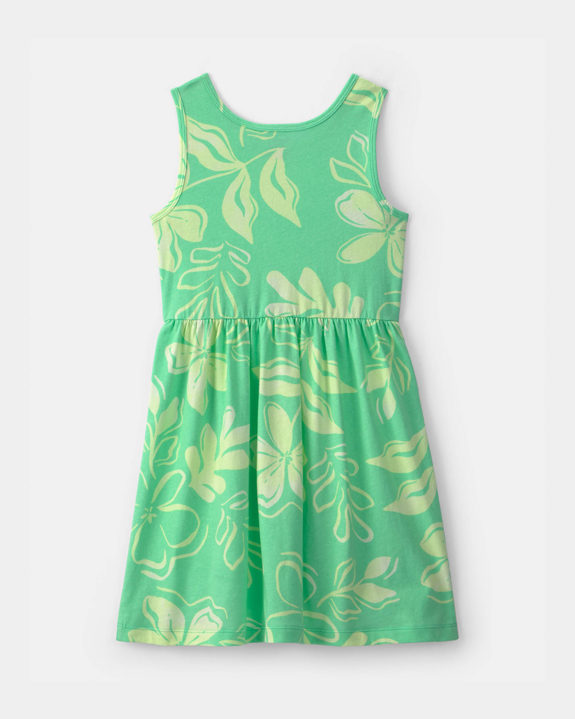 Girls Tropical Floral Sleeveless Knit Dress - Green