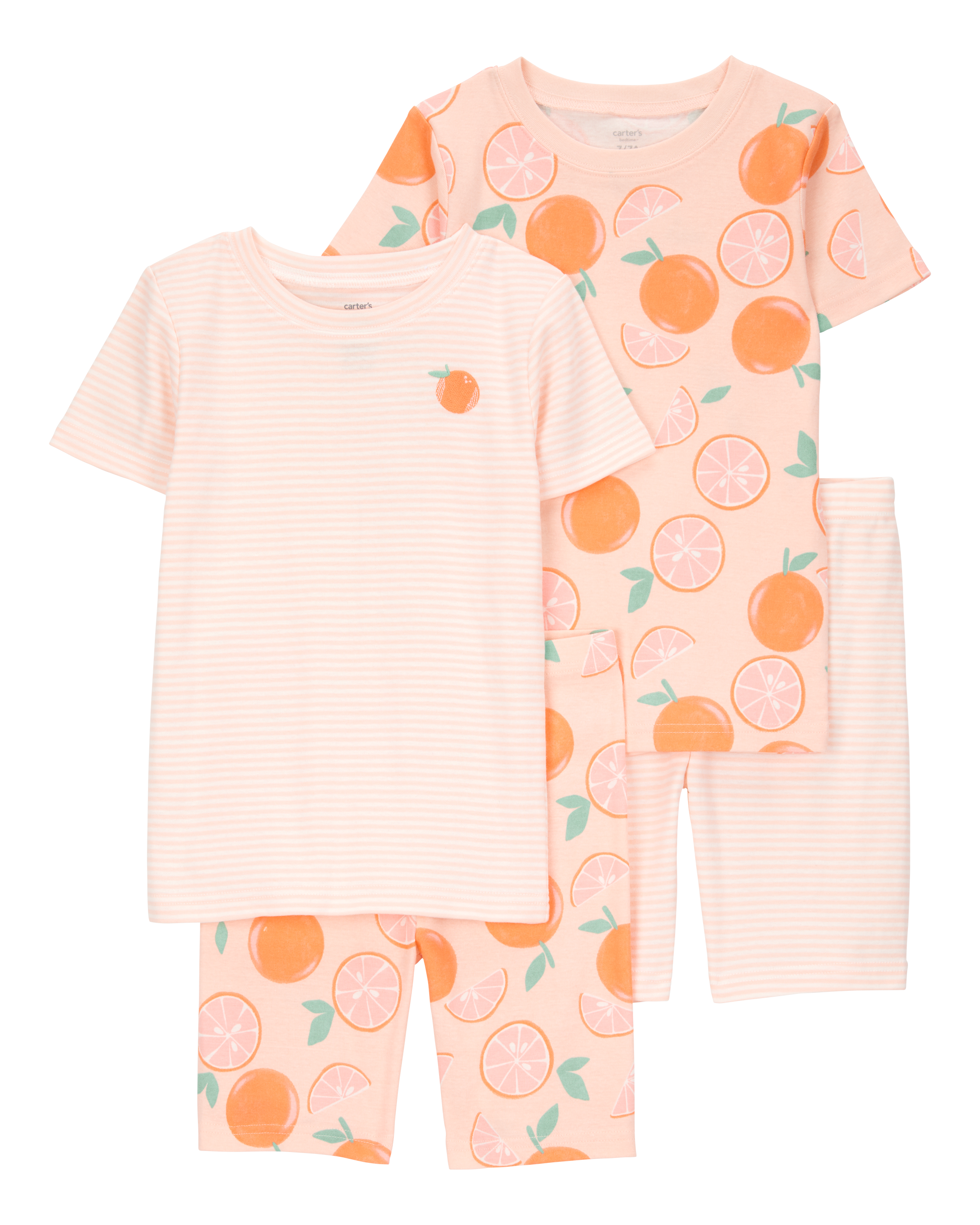 Kid Orange Striped Snug Fit Cotton 4-Piece Pyjamas