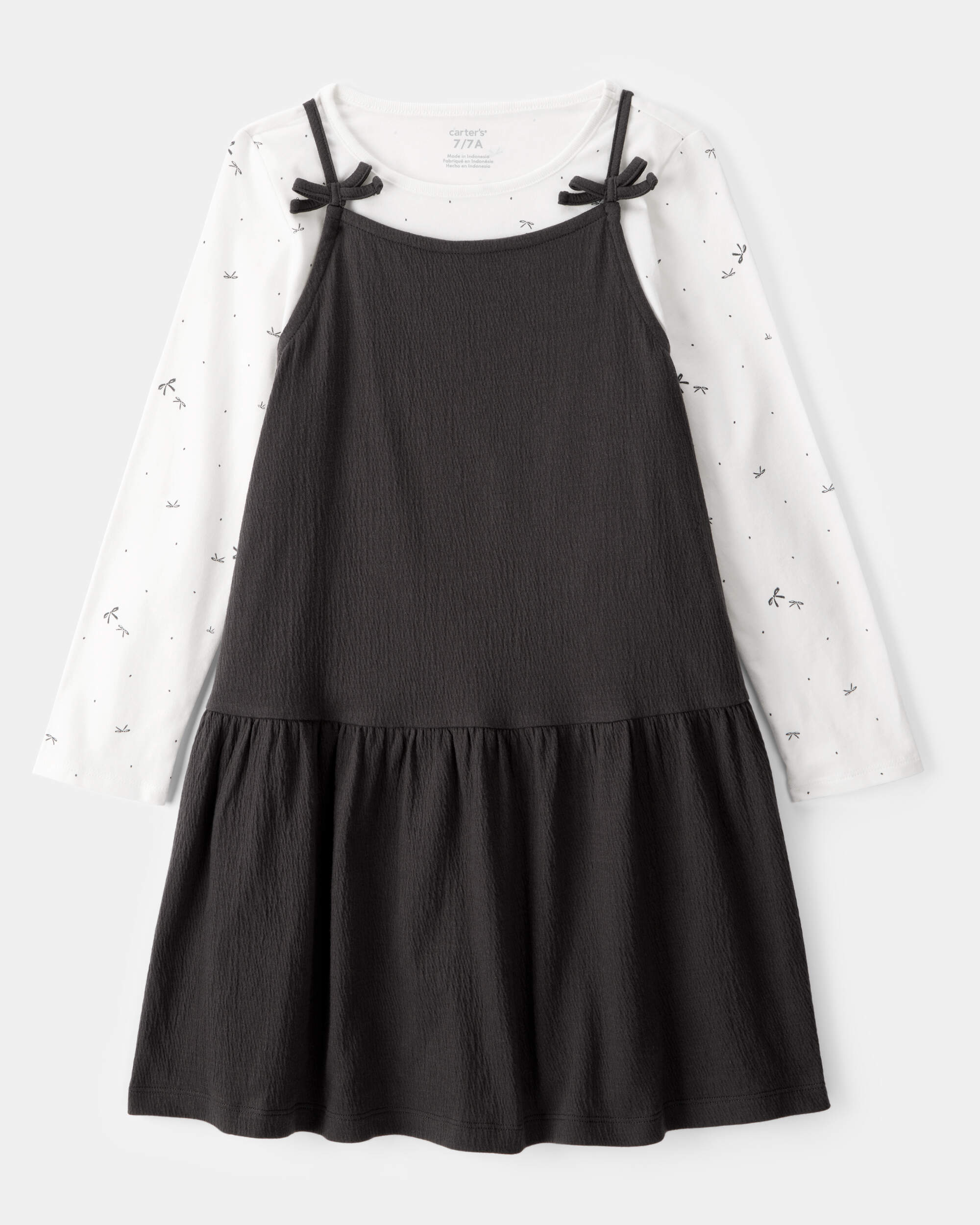 Kid 2-Piece Bow Print Tee & Tank Dress Set