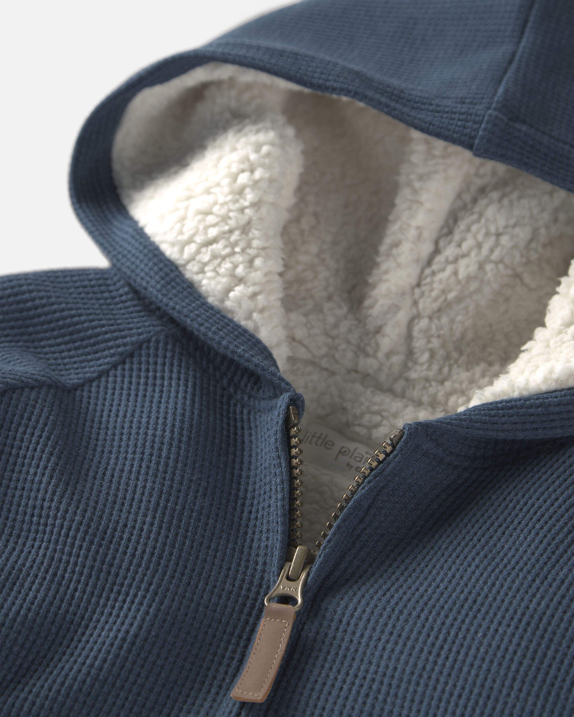 Baby Boy Recycled Teddy Fleece Waffle Knit Hooded Jacket Made with Organic Cotton