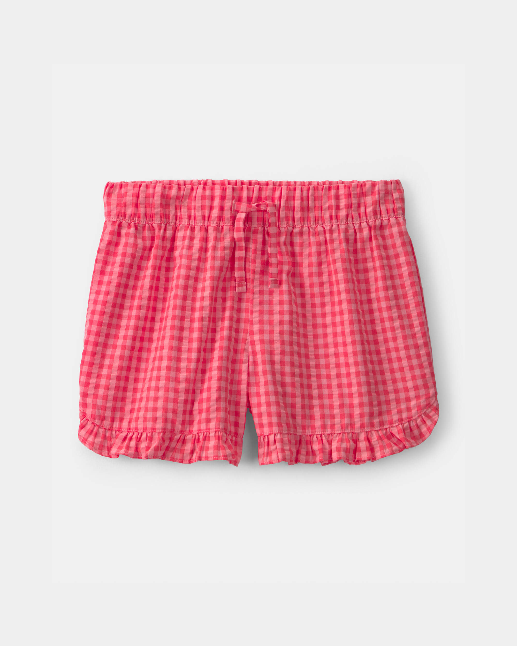 Girls Ruffle-Trim Gingham Shorts - Red