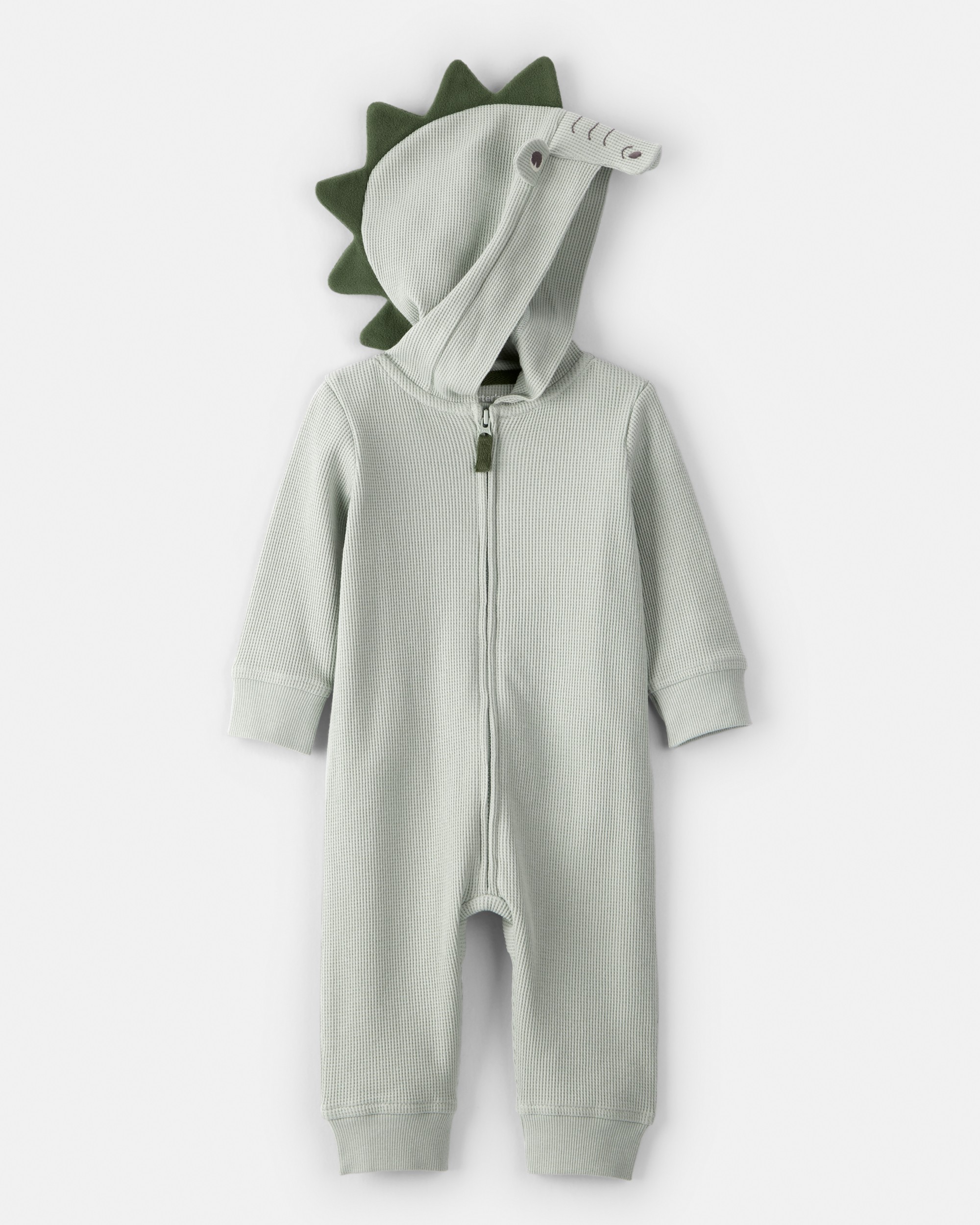 Baby Boy Alligator Thermal Long-Sleeve Hooded Jumpsuit - Green