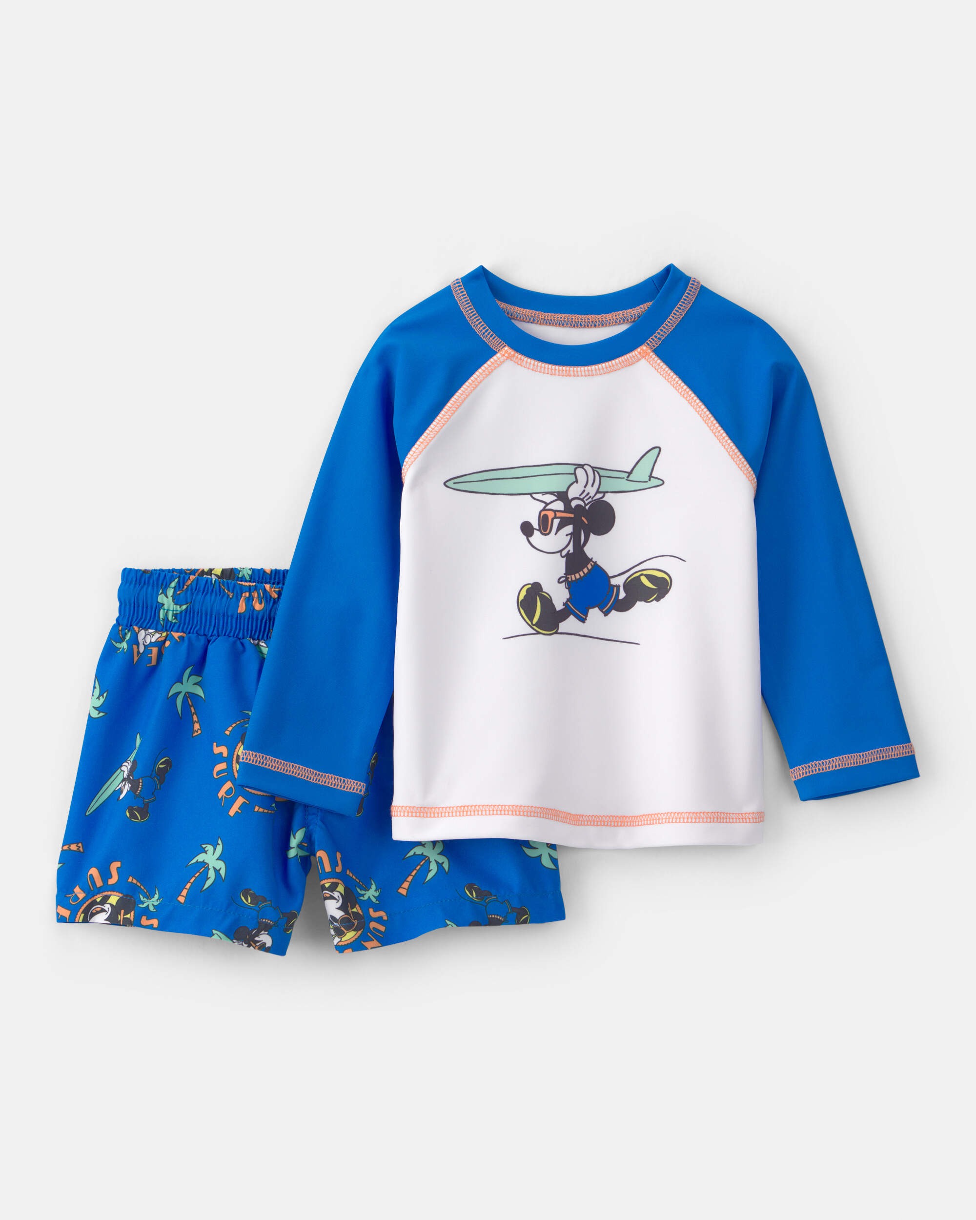 Baby Boy 2-Piece Disney© Mickey Mouse Long-Sleeve Rashguard Swimsuit Set - Blue/White