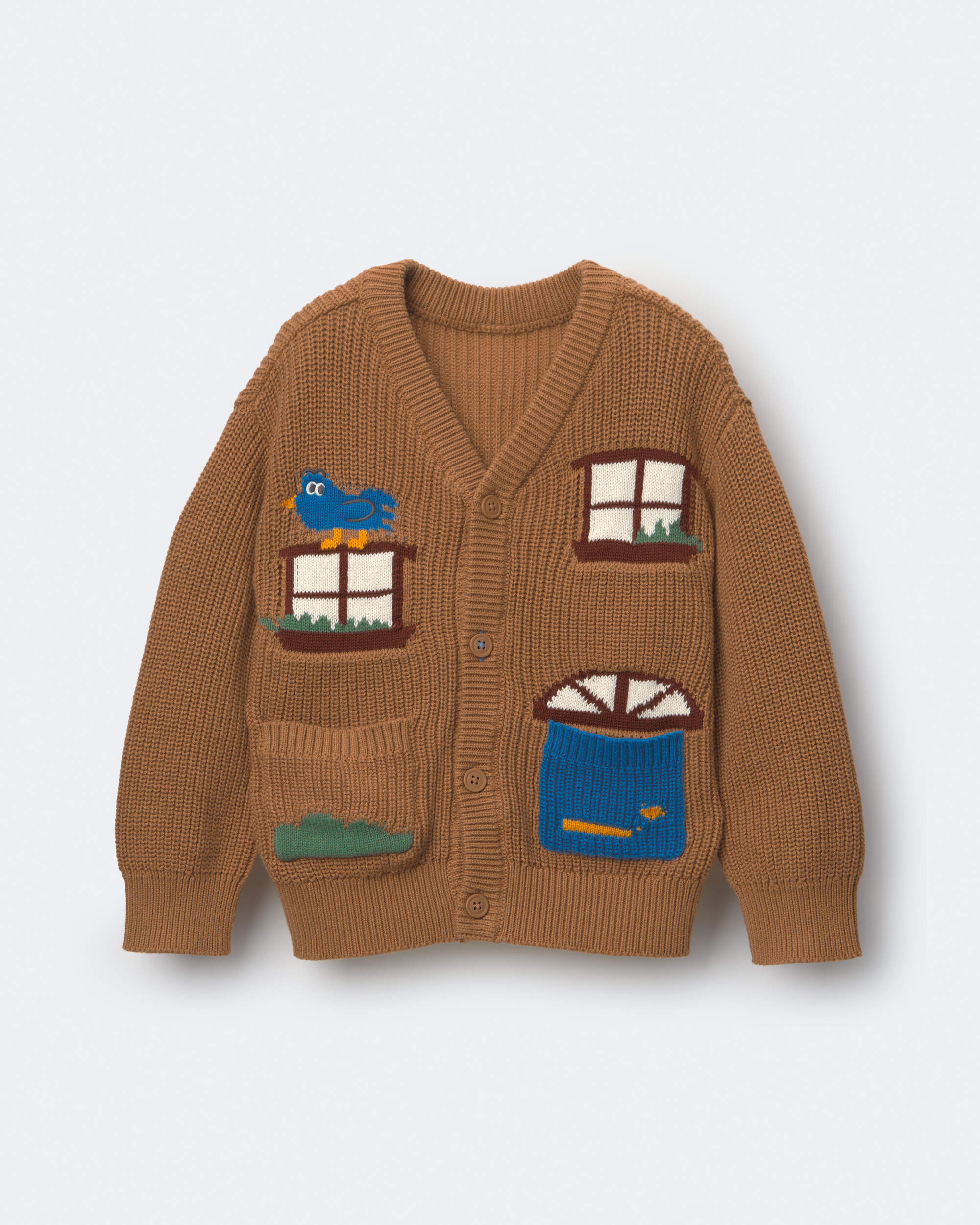 Toddler Cardigan with Avenue Pockets House Print - Brown