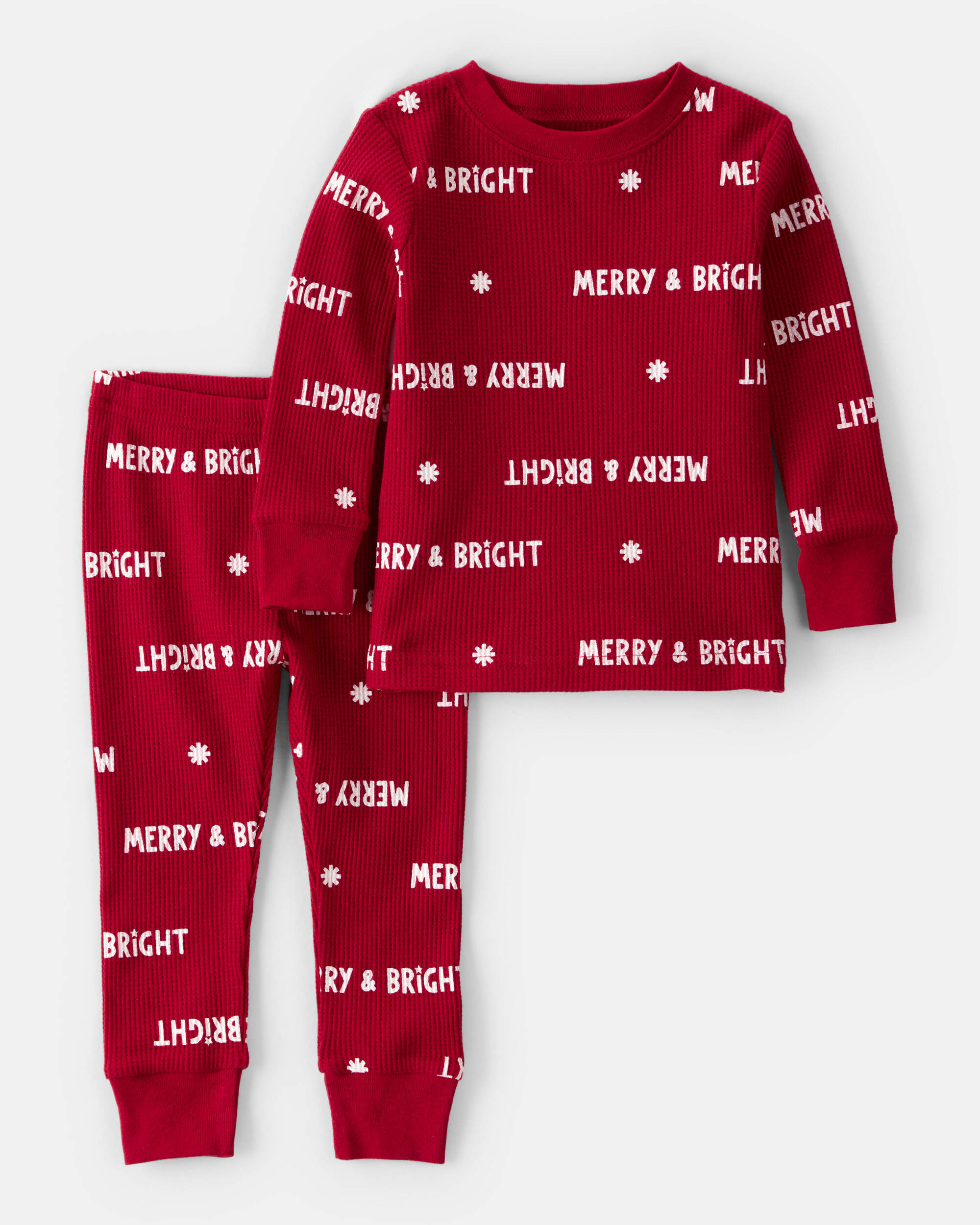 Baby Merry & Bright Christmas Print Cotton Long-Sleeve 2-Piece pyjamas - Red
