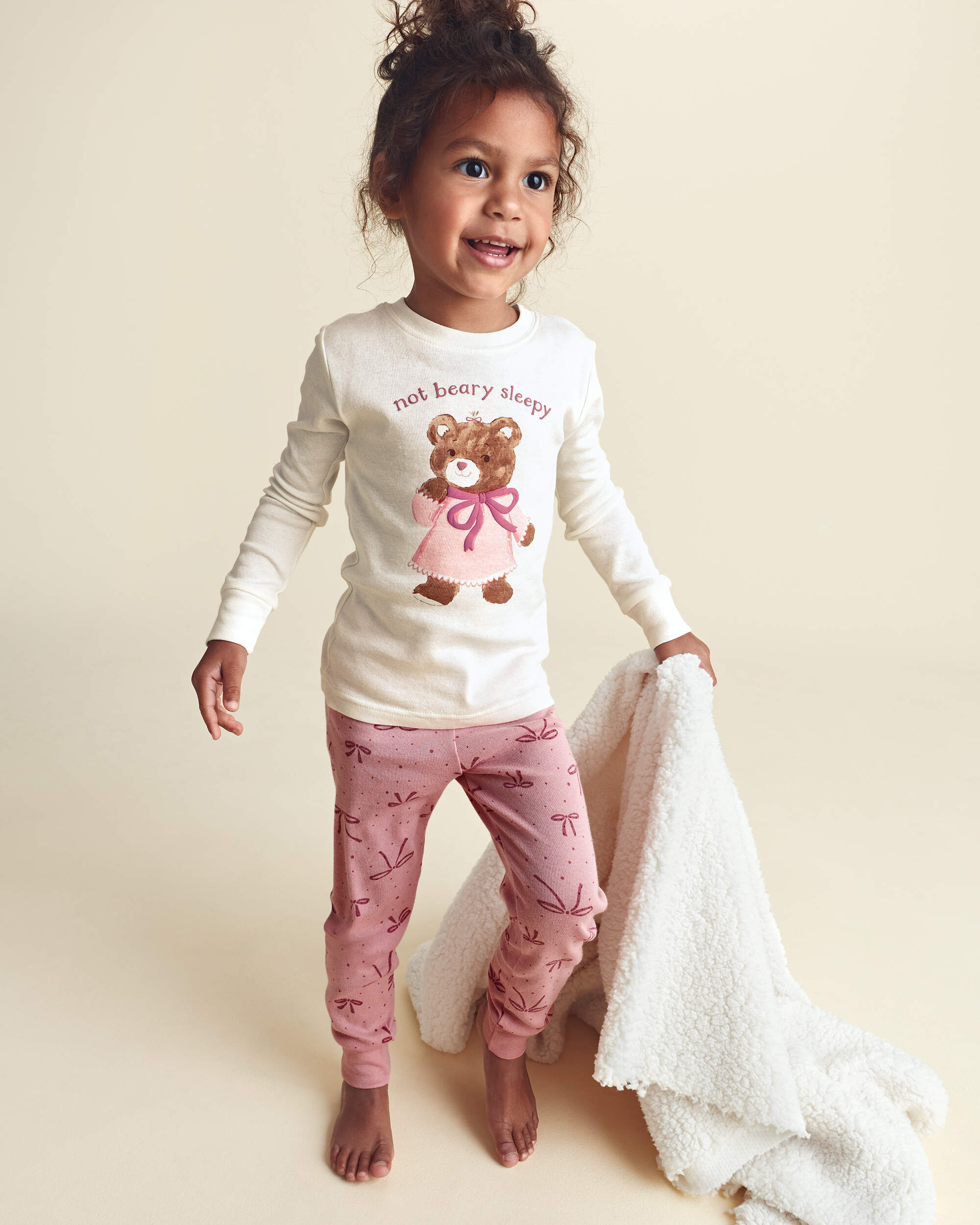 Toddler Girl 4-Piece Bear Varsity 100% Cotton Snug Fit Pyjama Set - Pink/Cream