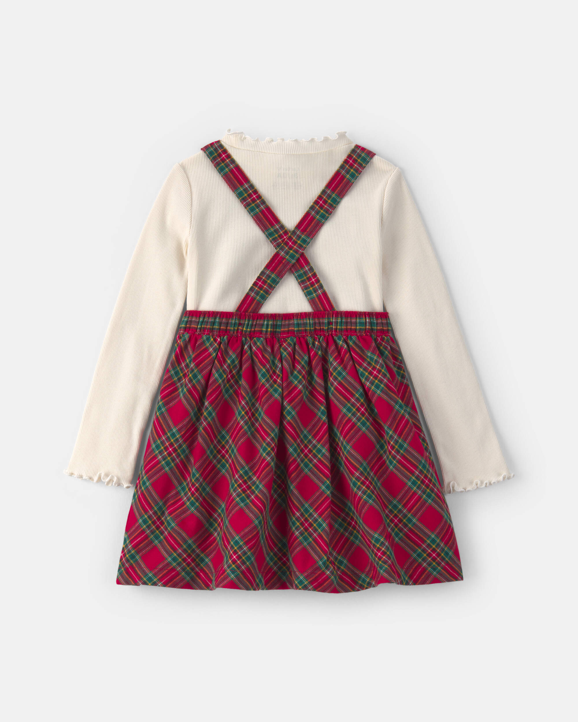 Toddler Girl 2-Piece Plaid Dress Set - Red/Cream