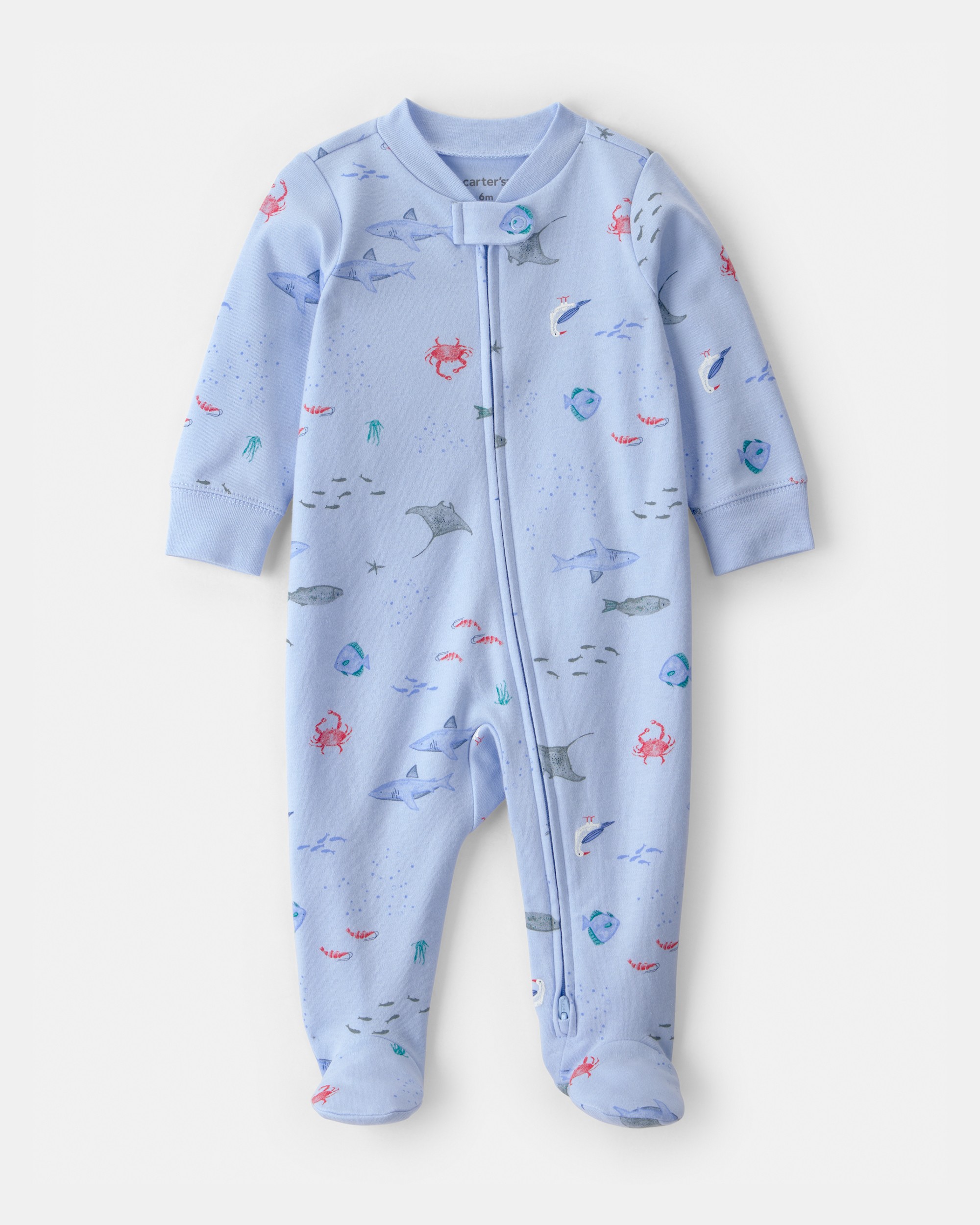 Baby Sea Animals 2-Way 100% Cotton Zip Sleeper - Blue